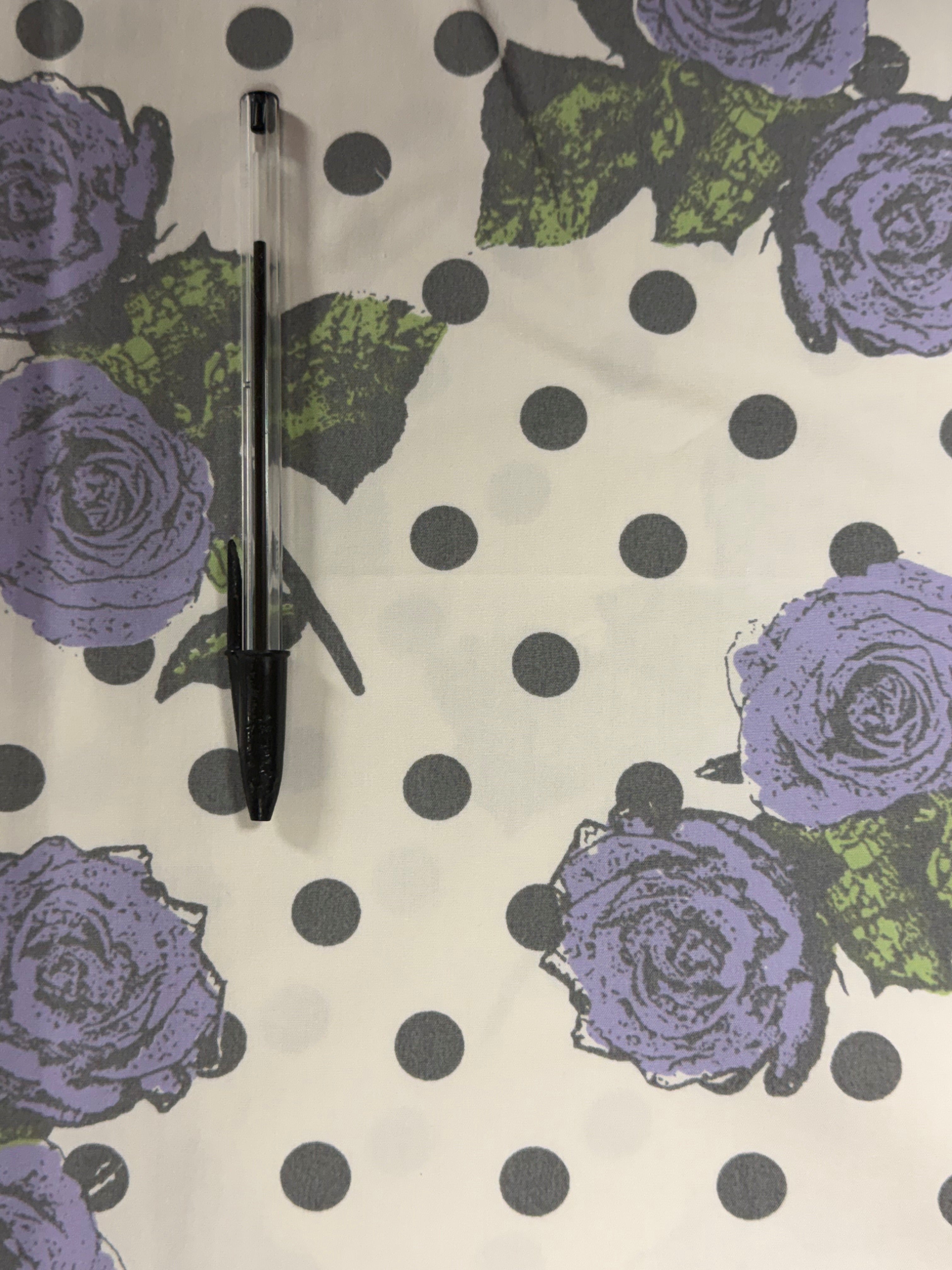 Ivory Cotton Fabric with Polka Dots & Floral Print – 163 cm Wide