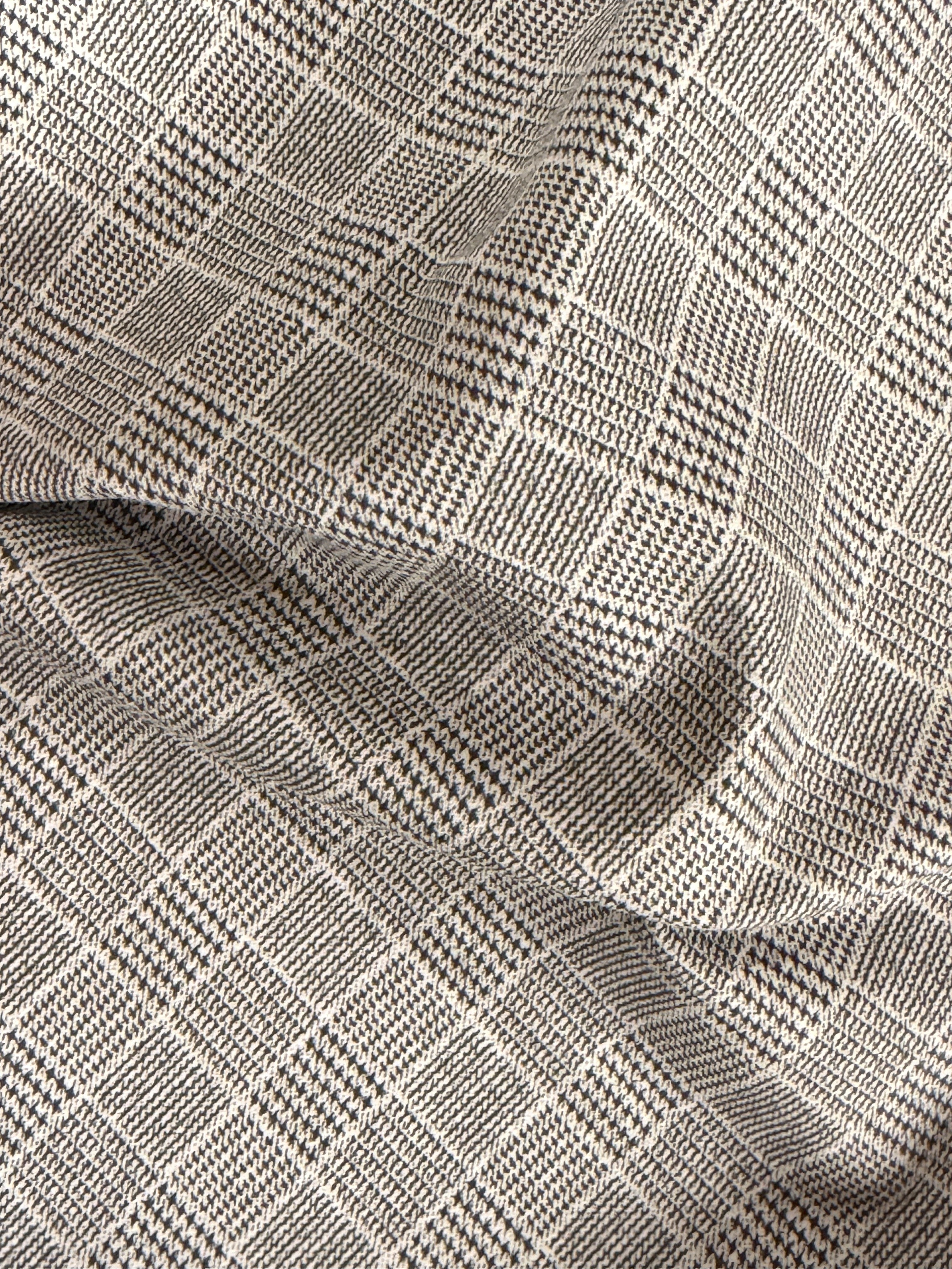 Prince of Wales Check Fabric – Sepia Grey Cotton Stretch Tailoring