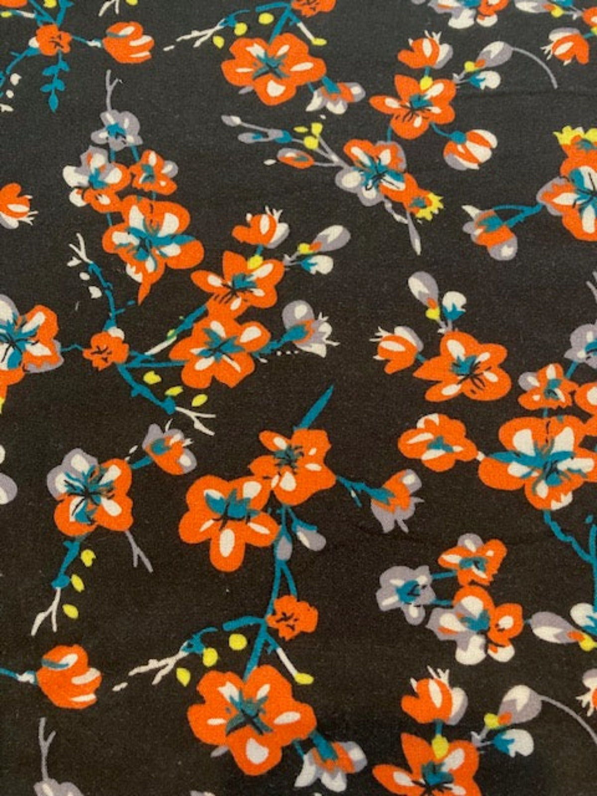 Orange Flowers on Black Viscose Print