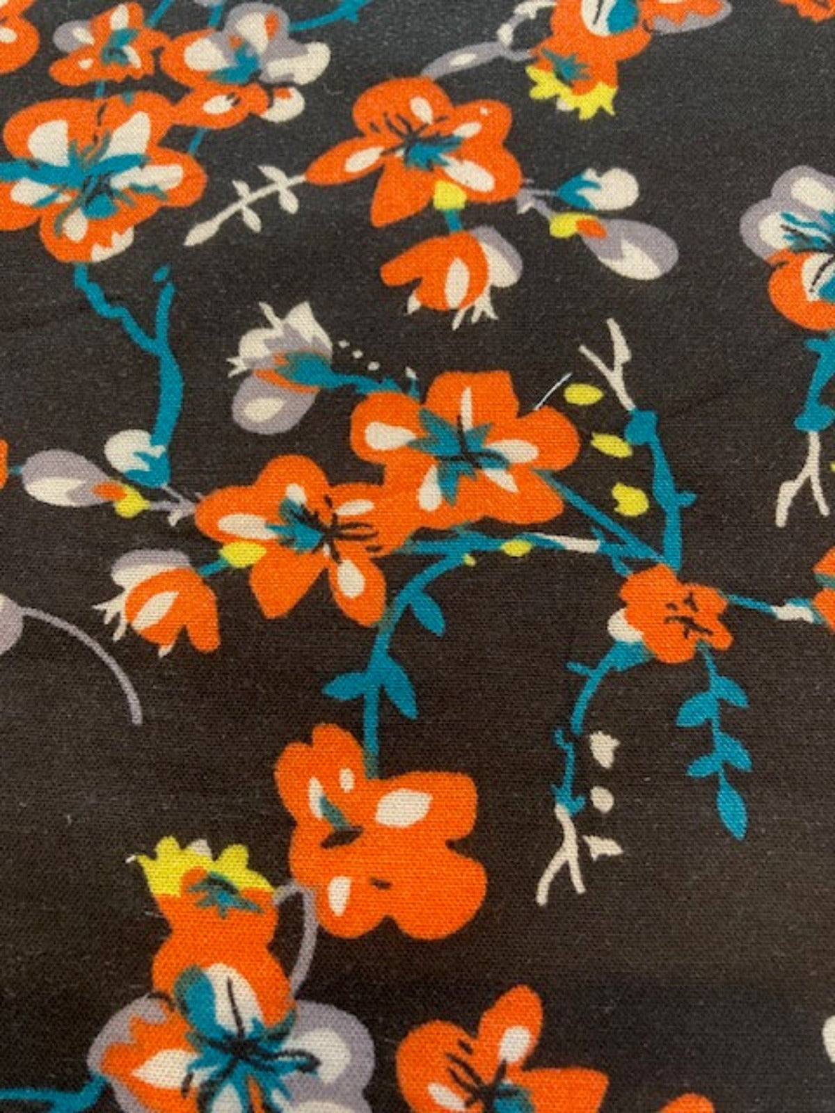 Orange Flowers on Black Viscose Print