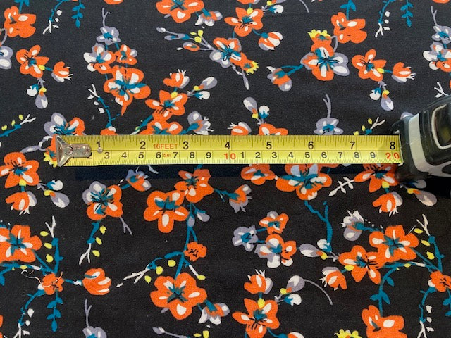 Orange Flowers on Black Viscose Print