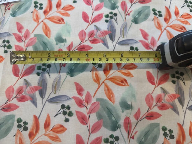 Orange & Coral Leaf Print Cotton Lawn – 100% Cotton, 145 cm Wide