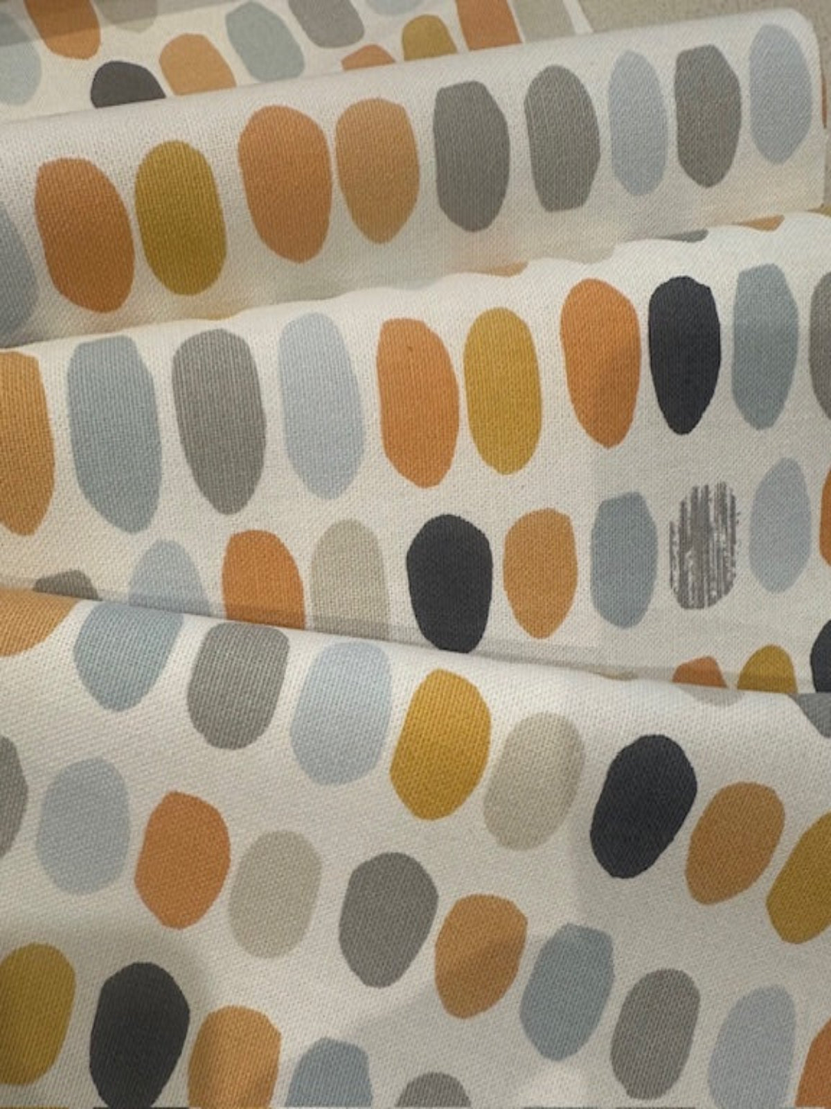 Orange, Ochre, Blue, Grey Oval Furnishing