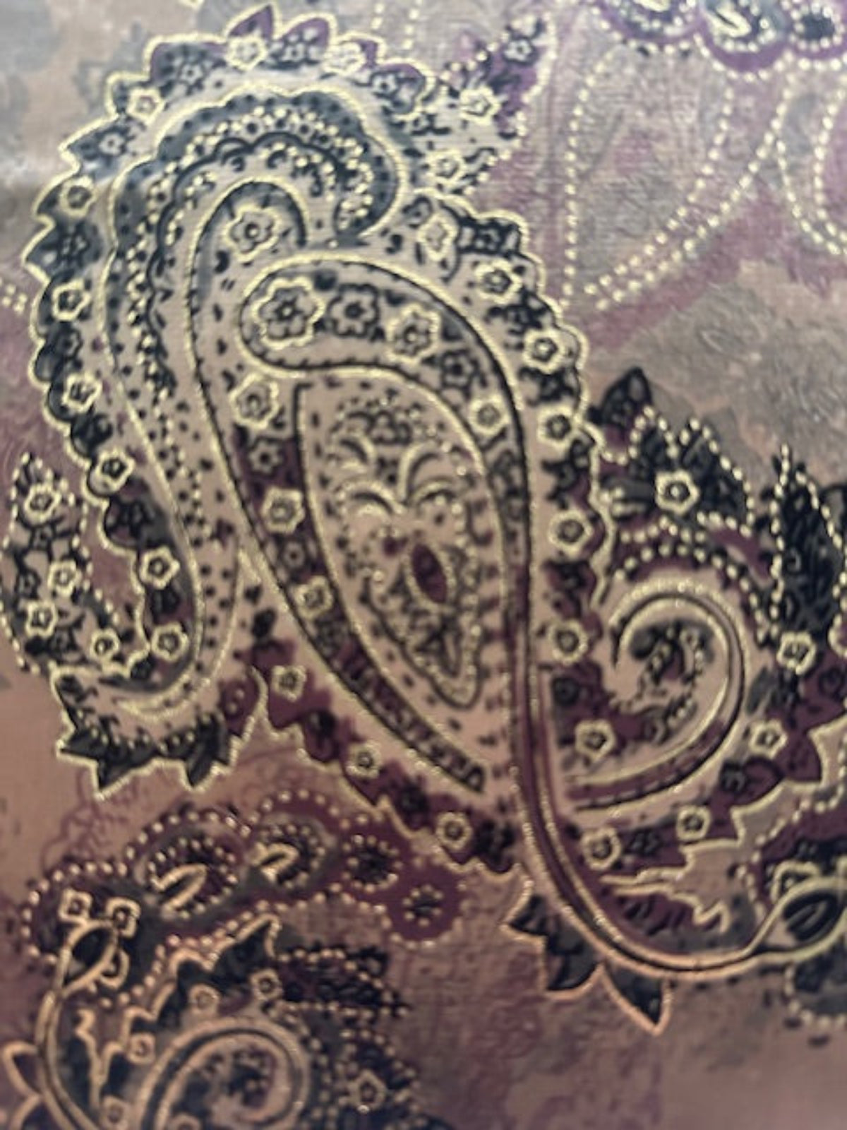 Pastel Pink Paisley with Gold Highlights on Short Pile Velvet