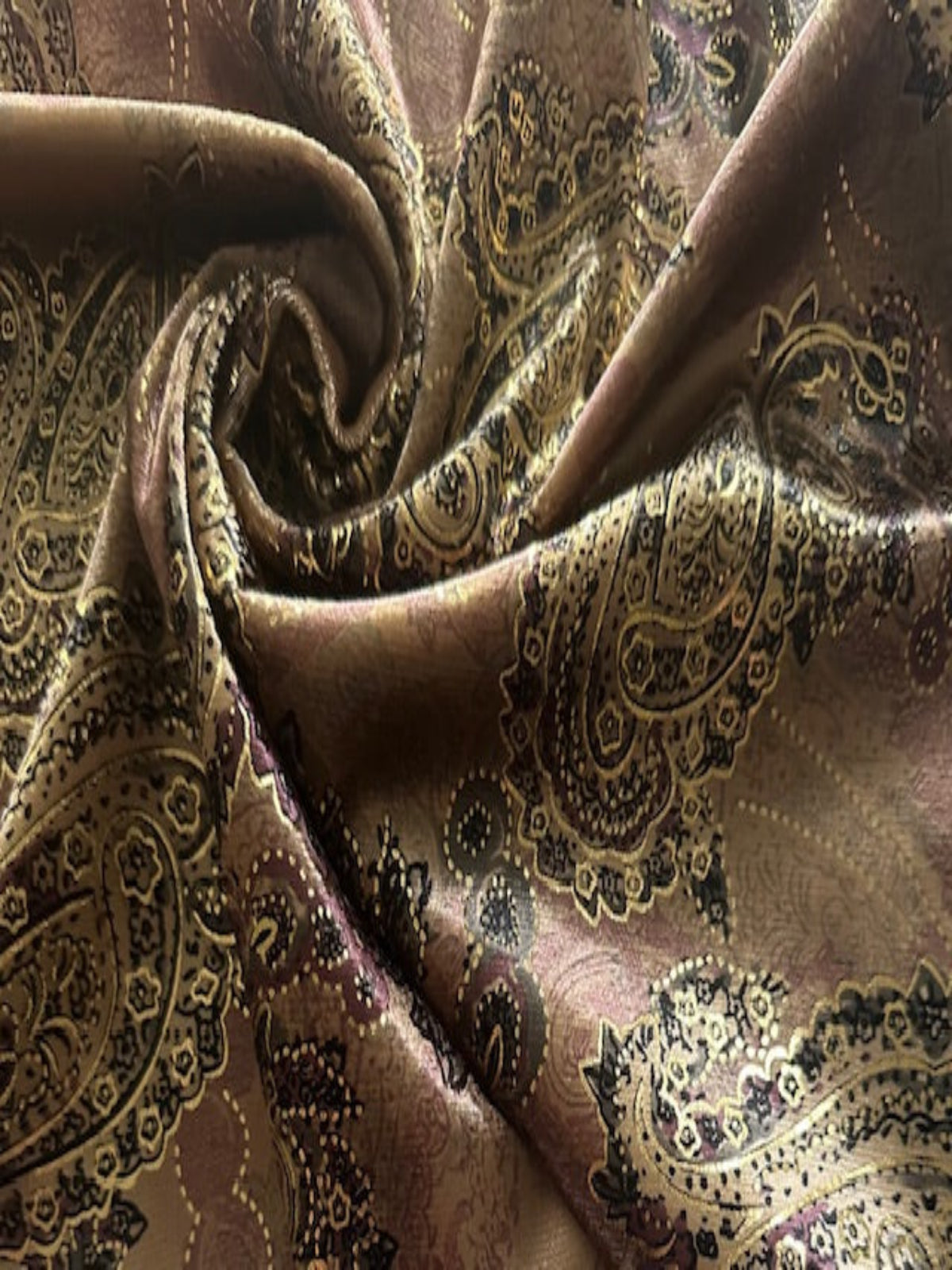 Pastel Pink Paisley with Gold Highlights on Short Pile Velvet