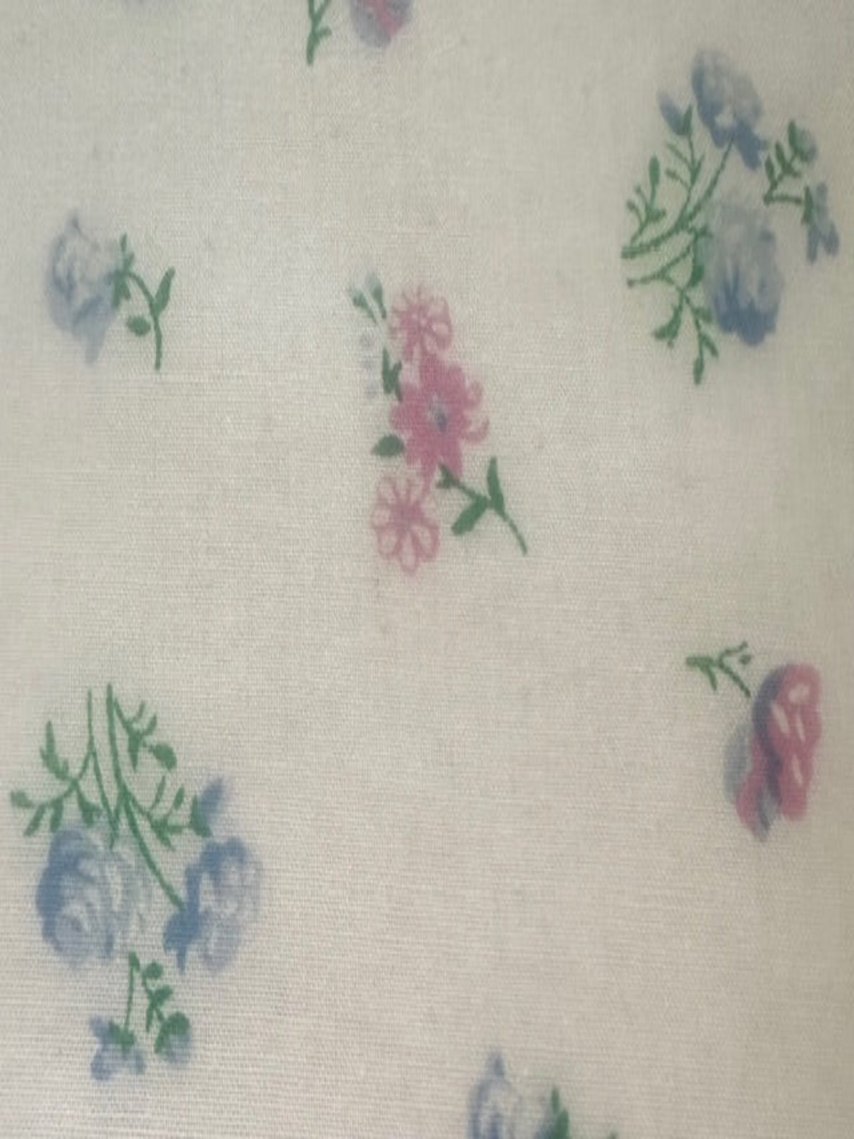 Blue & Pink Ditsy Floral on White Poly/Cotton