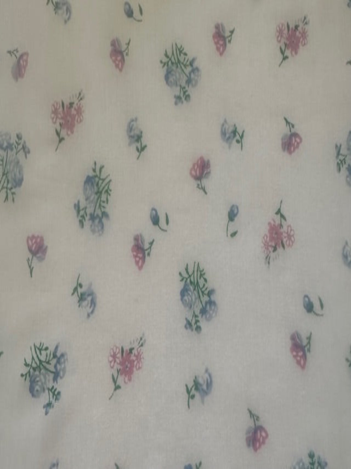 Blue & Pink Ditsy Floral on White Poly/Cotton