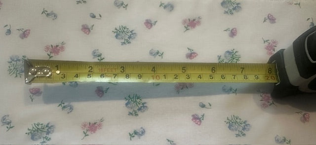 Blue & Pink Ditsy Floral on White Poly/Cotton