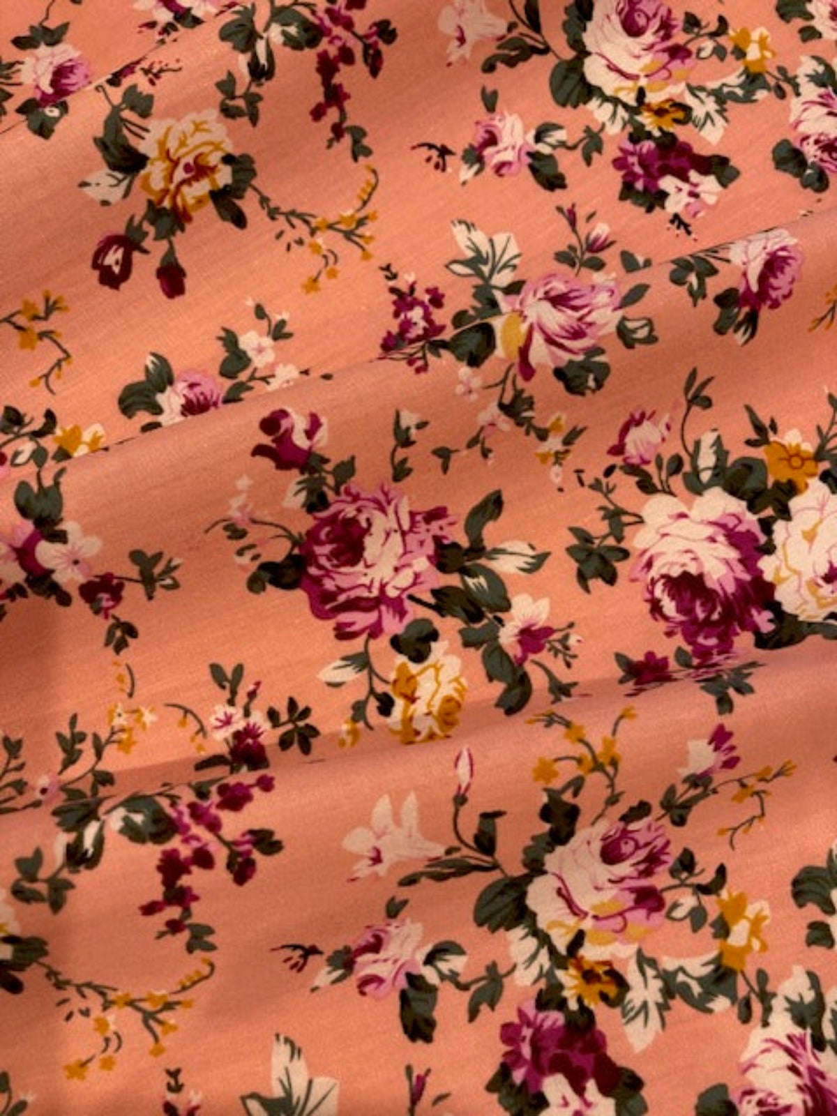 Pink Roses on Bright Coral Cotton Lawn