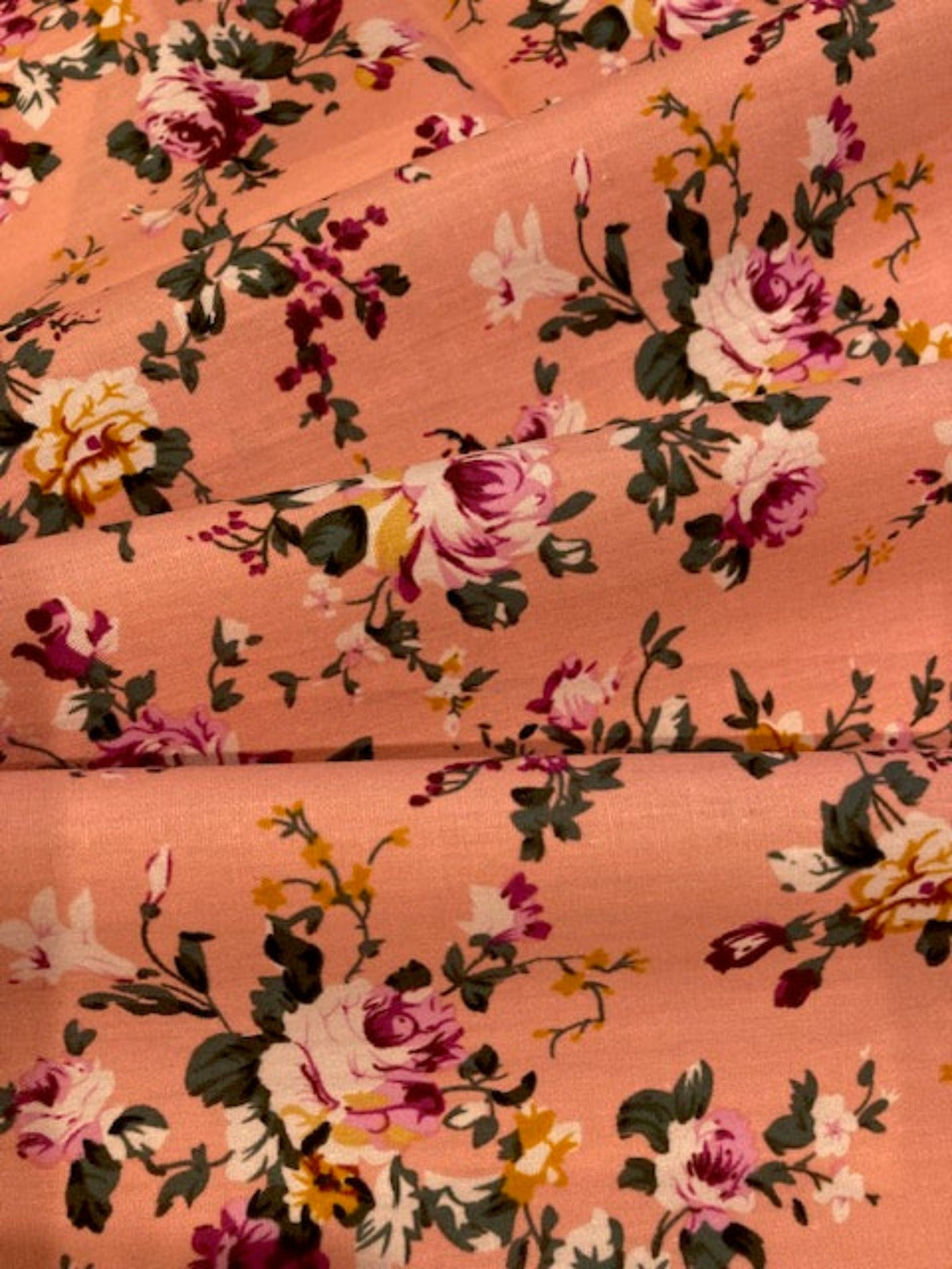 Pink Roses on Bright Coral Cotton Lawn
