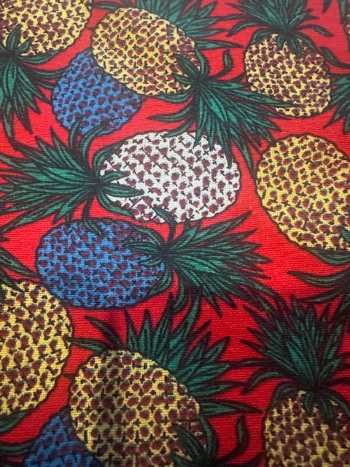 Teal, Lemon & White Pineapple Print Cotton