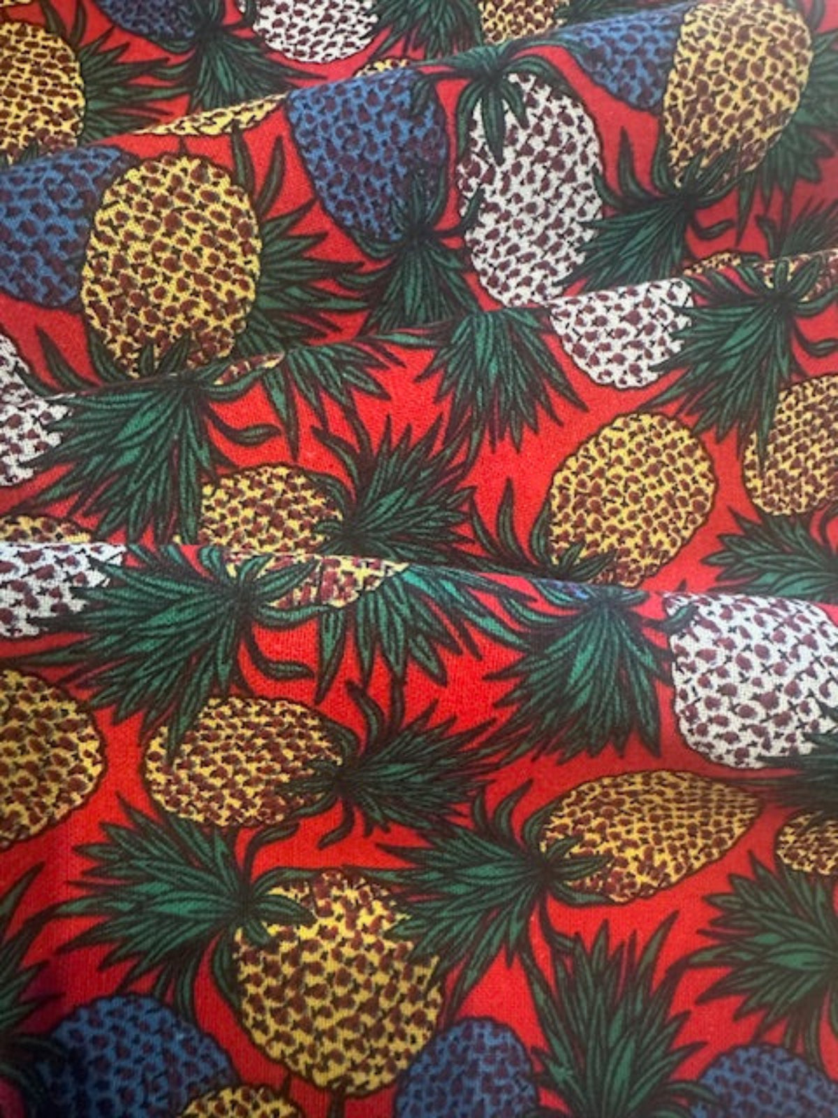 Teal, Lemon & White Pineapple Print Cotton