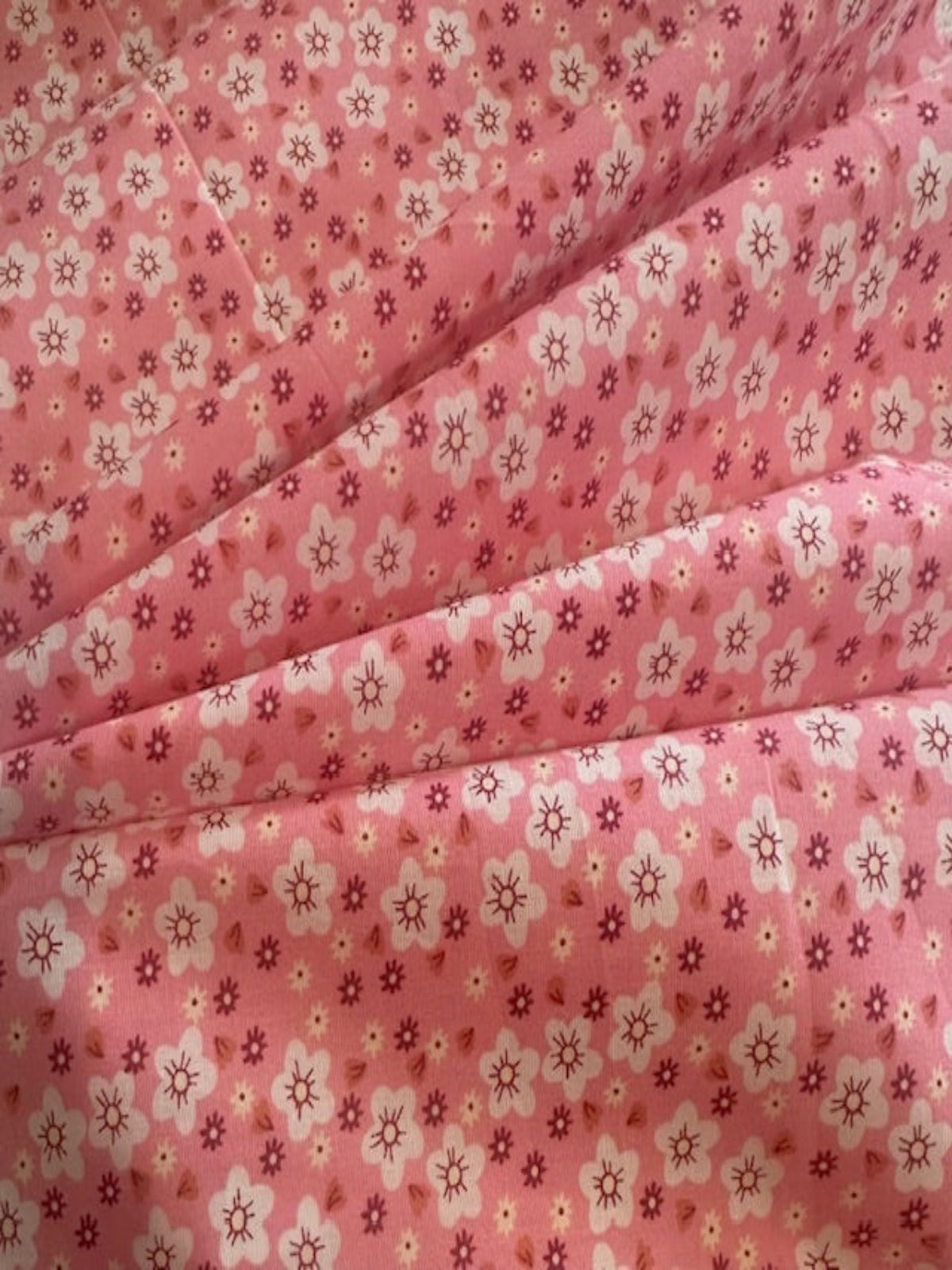 White on Pink Small Floral on Cotton Poplin
