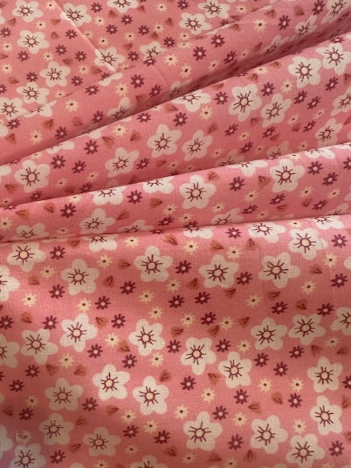 White on Pink Small Floral on Cotton Poplin