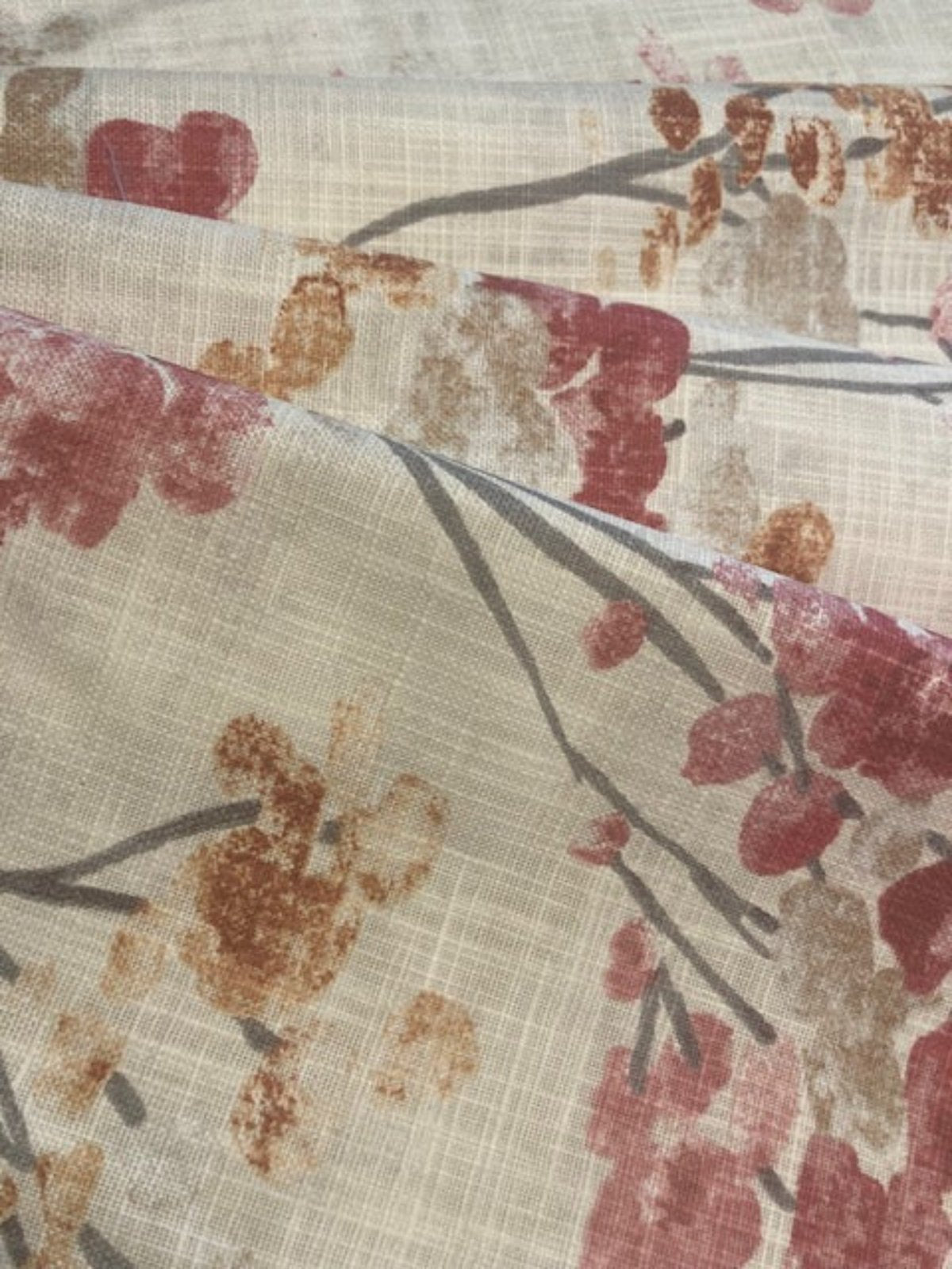 Red Berry Bunches on Slubbed Cotton Furnishing