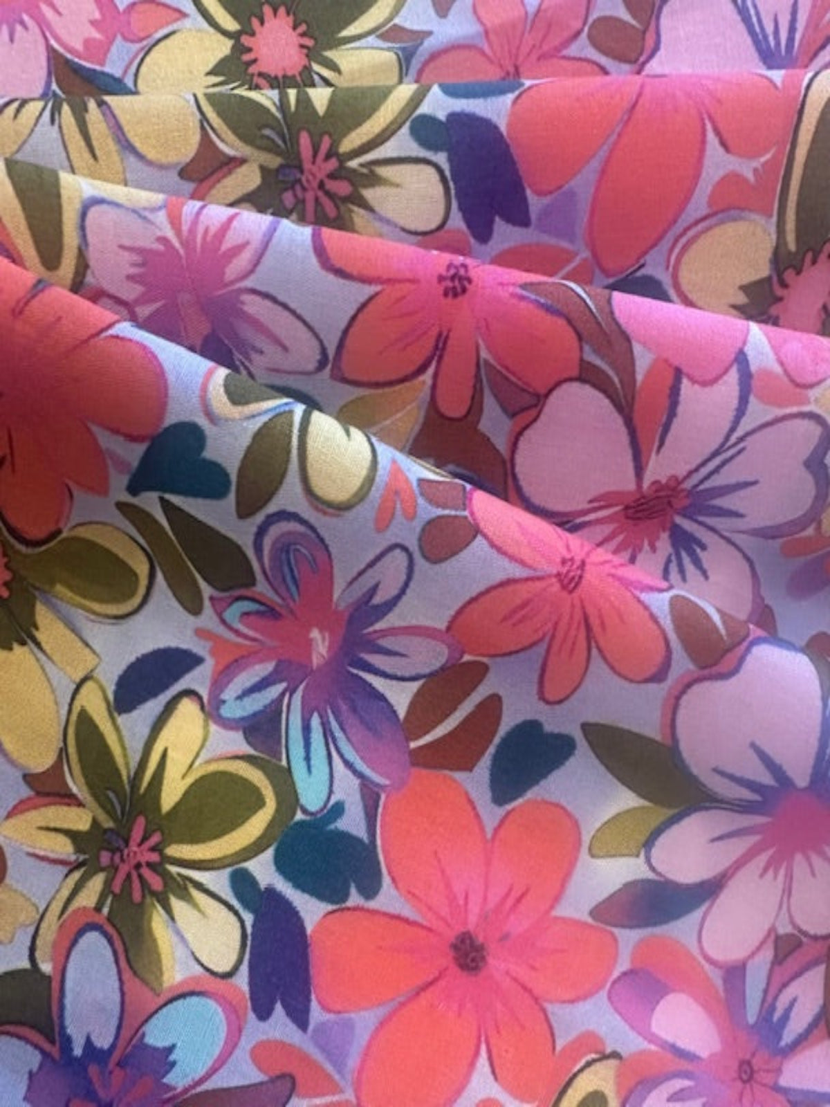 Coral & Lemon Allover Floral Cotton Lawn – 100% Cotton, 145 cm Wide