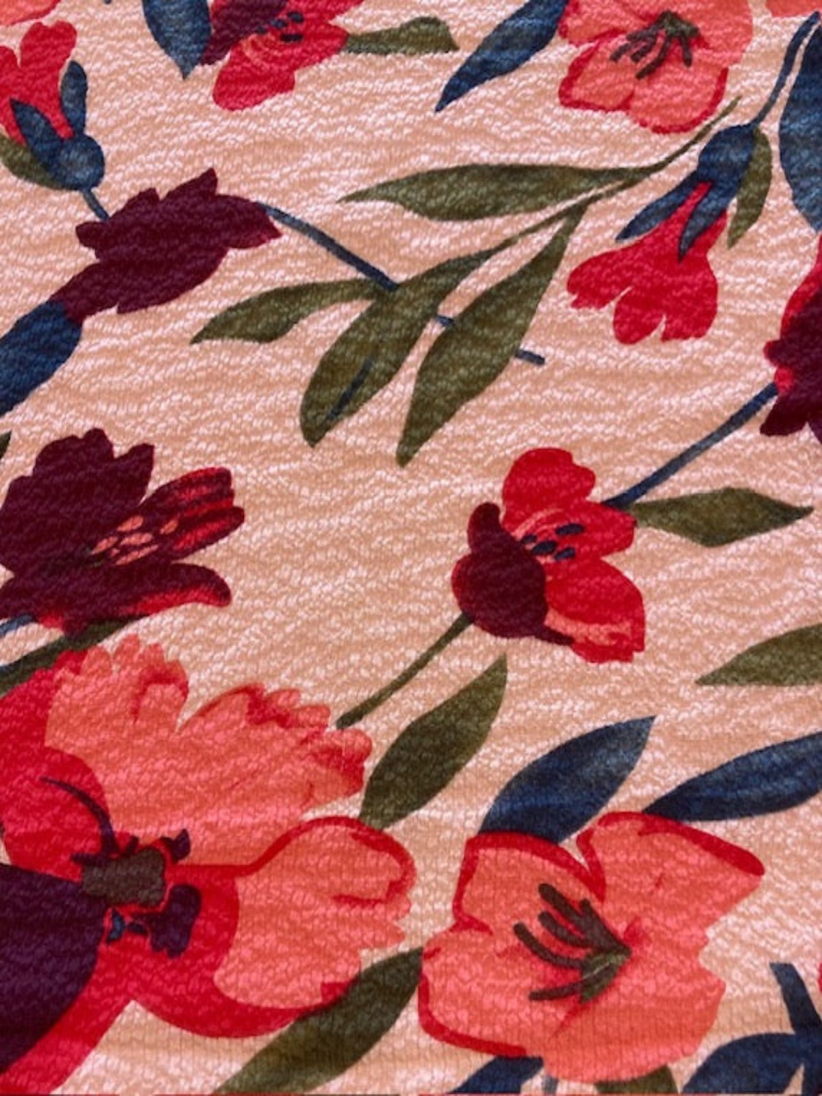 Pink & Red Flowers on Coral Pink Lightweight Double Crepe