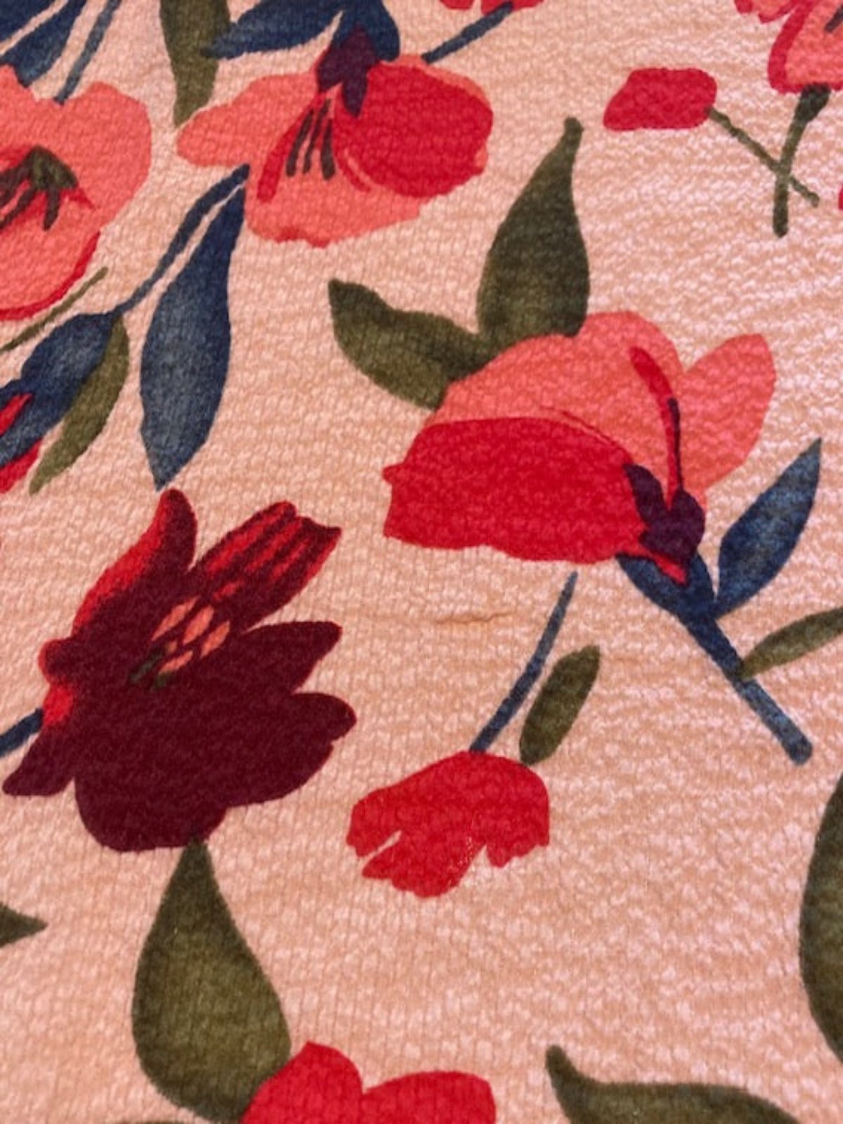 Pink & Red Flowers on Coral Pink Lightweight Double Crepe