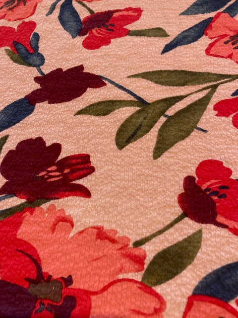 Pink & Red Flowers on Coral Pink Lightweight Double Crepe