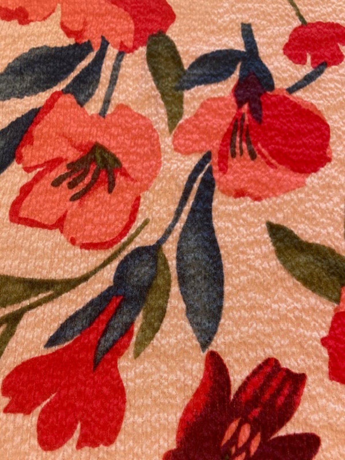 Pink & Red Flowers on Coral Pink Lightweight Double Crepe