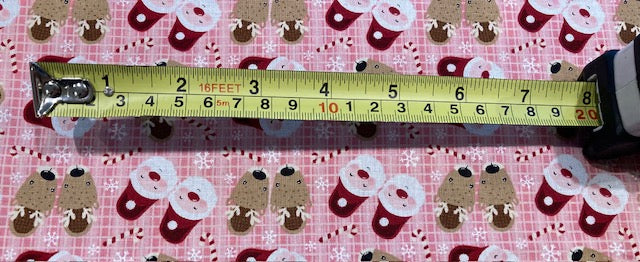 Father Christmas & Reindeer on Pink Cotton Poplin