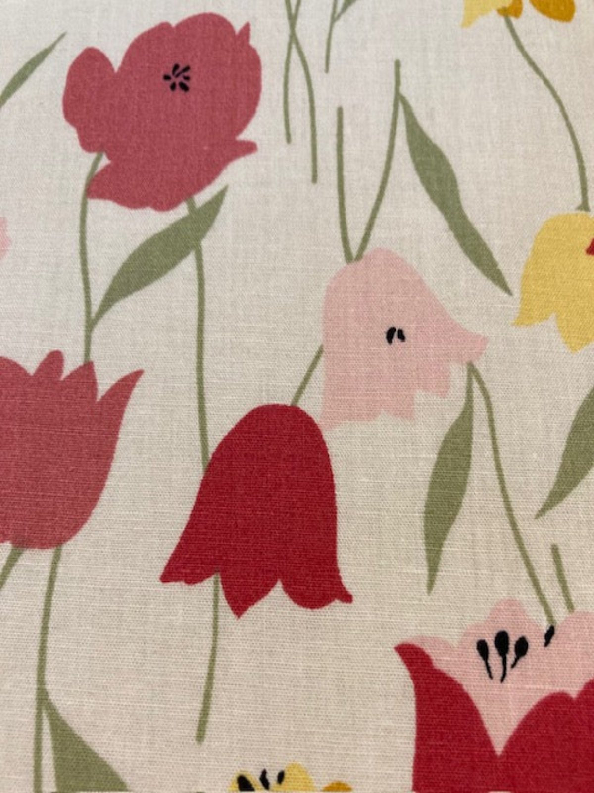 Pink and Yellow Tulips on white Cotton Lawn