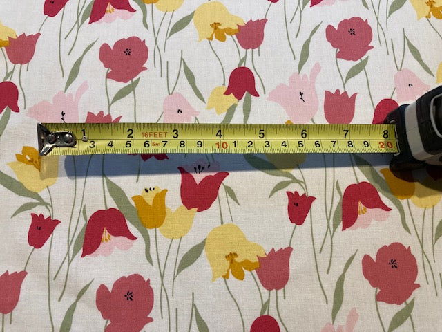 Pink and Yellow Tulips on white Cotton Lawn