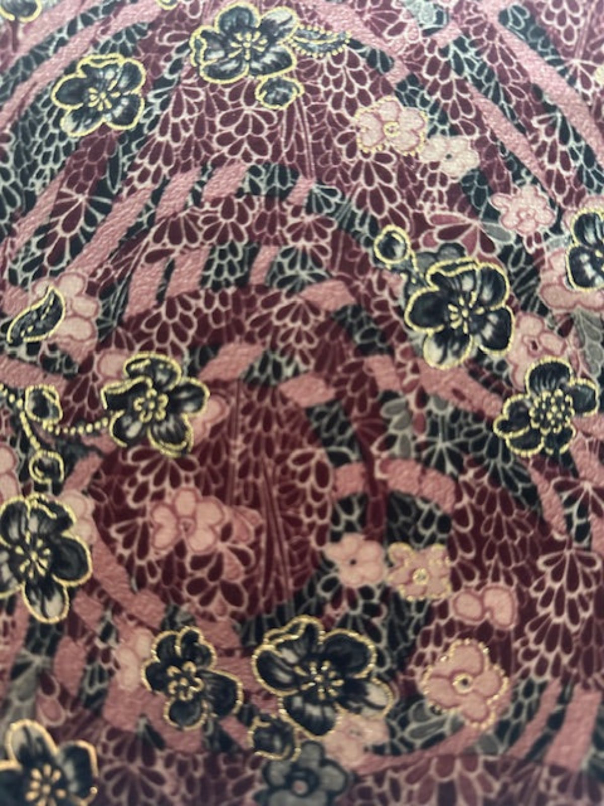 Dusty Pink/Claret Floral with Gold Highlights on Short Pile Velvet