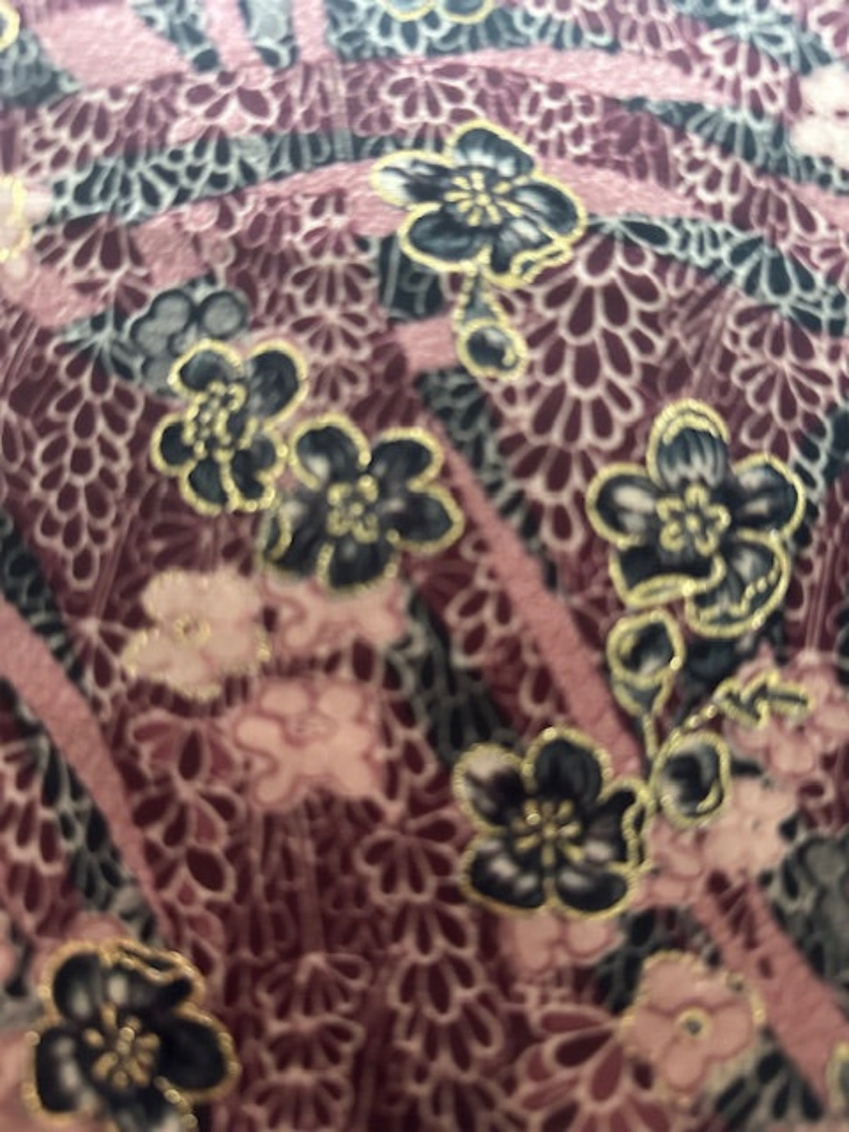 Dusty Pink/Claret Floral with Gold Highlights on Short Pile Velvet