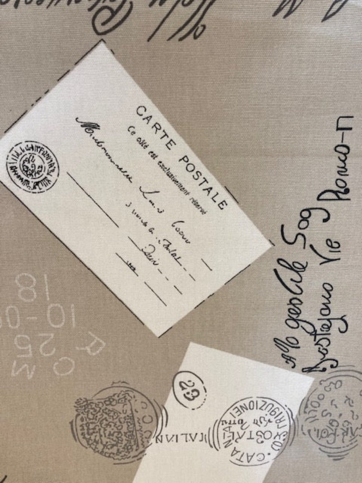 World Postal Theme on Beige Cotton