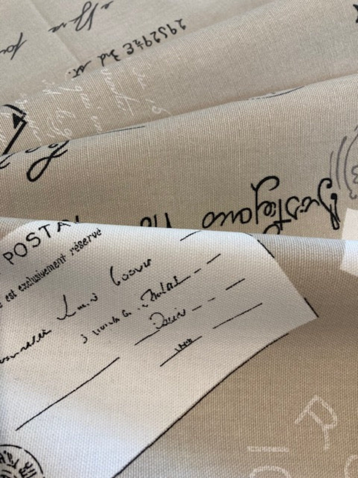 World Postal Theme on Beige Cotton