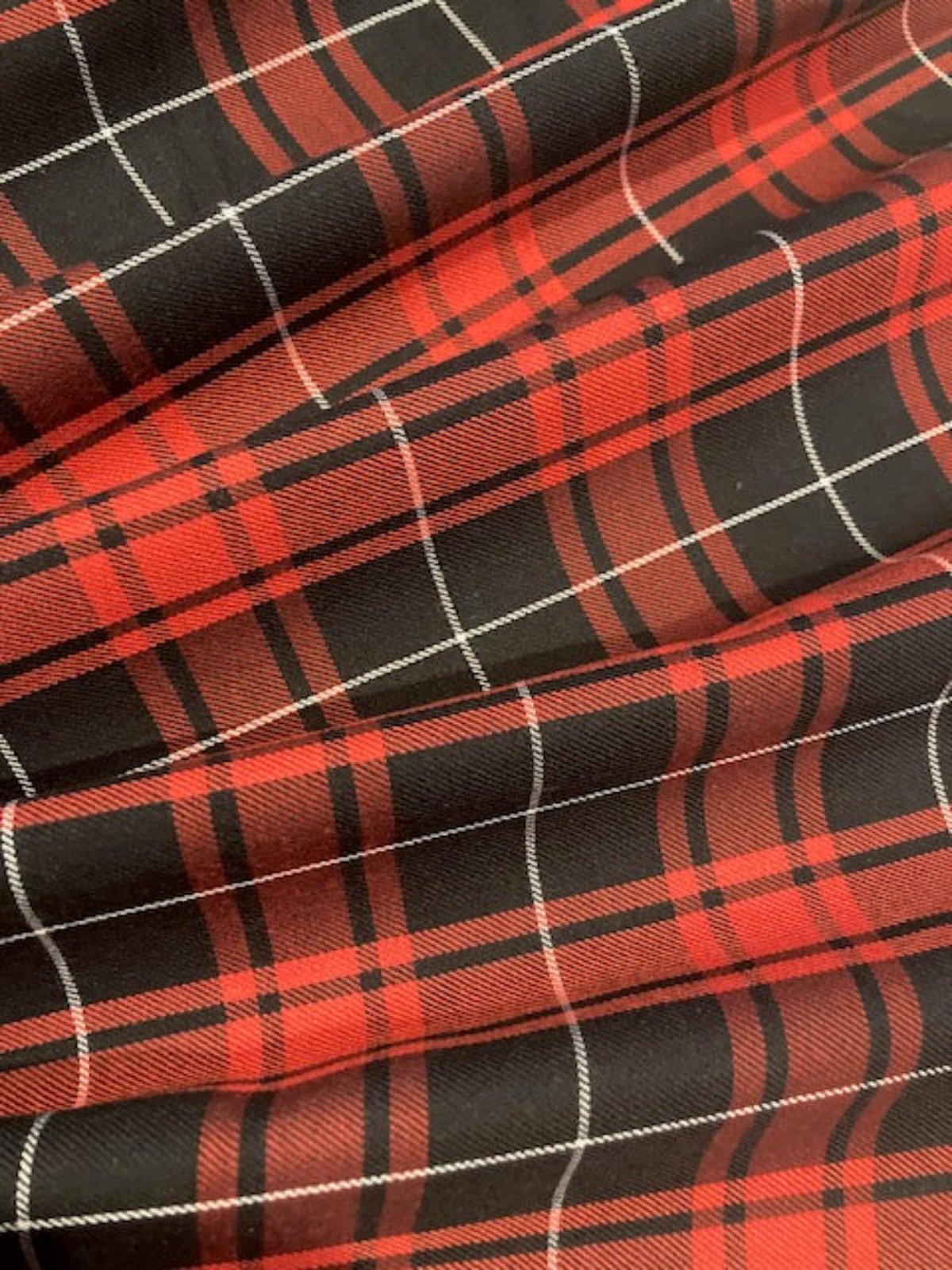 Black & Red Tartan Check Viscose Fabric – Soft Handle for Stylish Garments