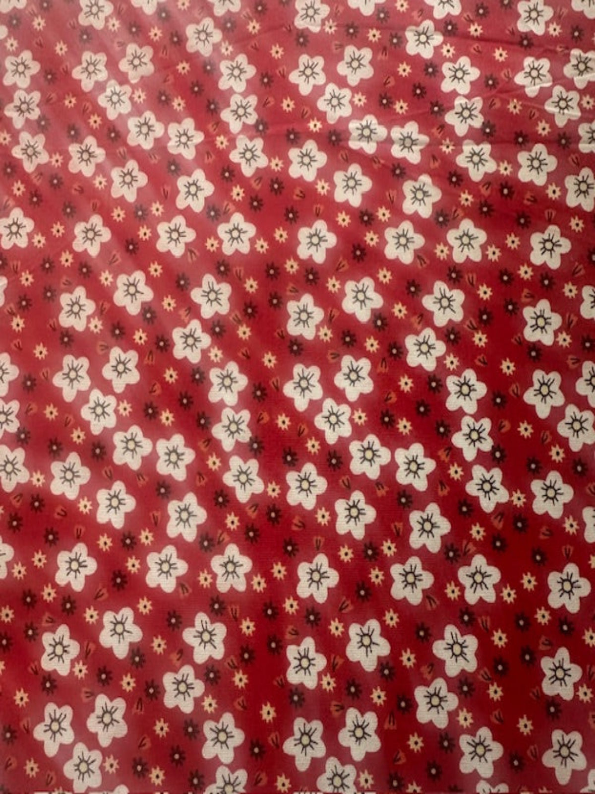 White on Red Small Floral on Cotton Poplin