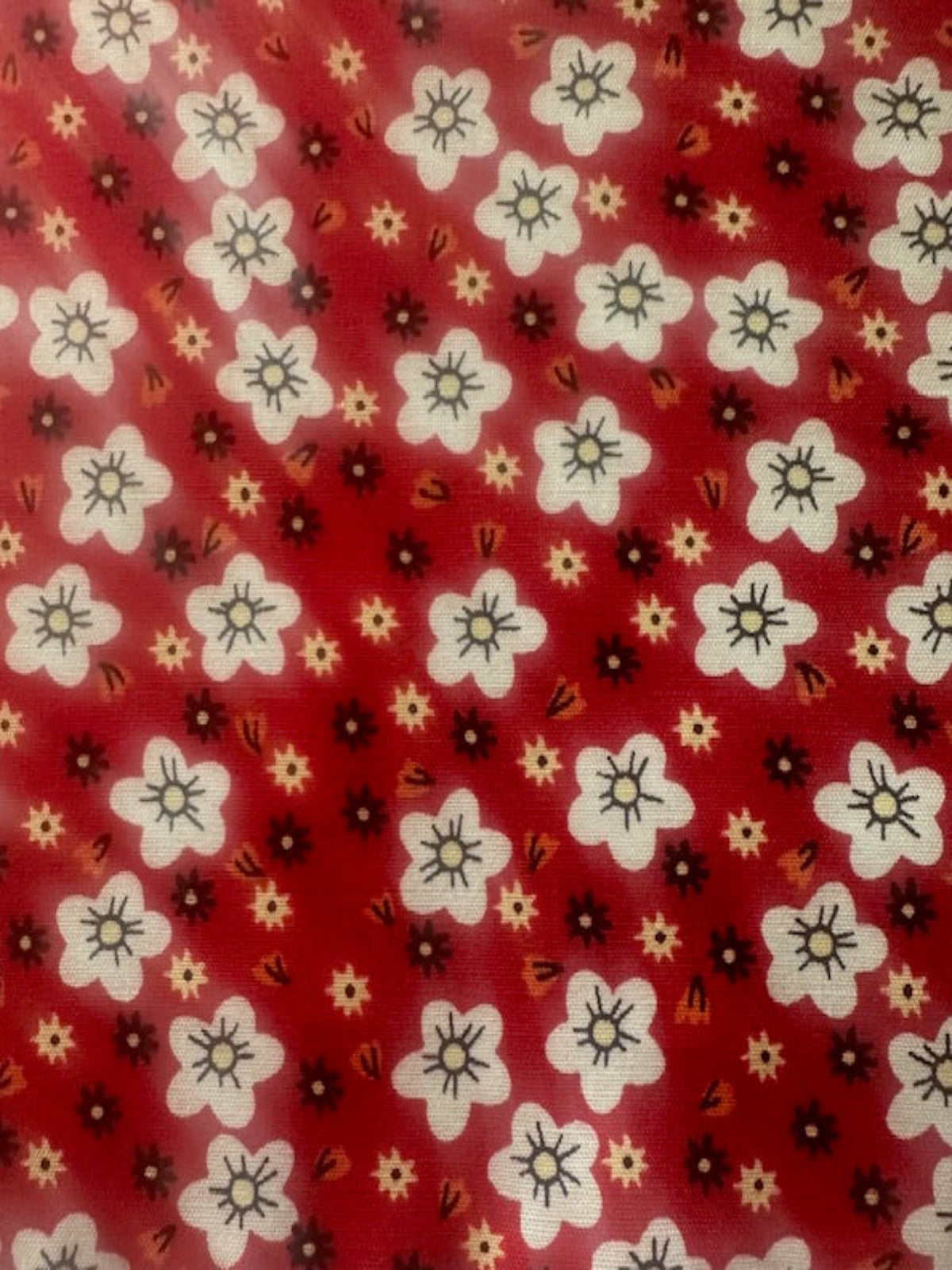 White on Red Small Floral on Cotton Poplin