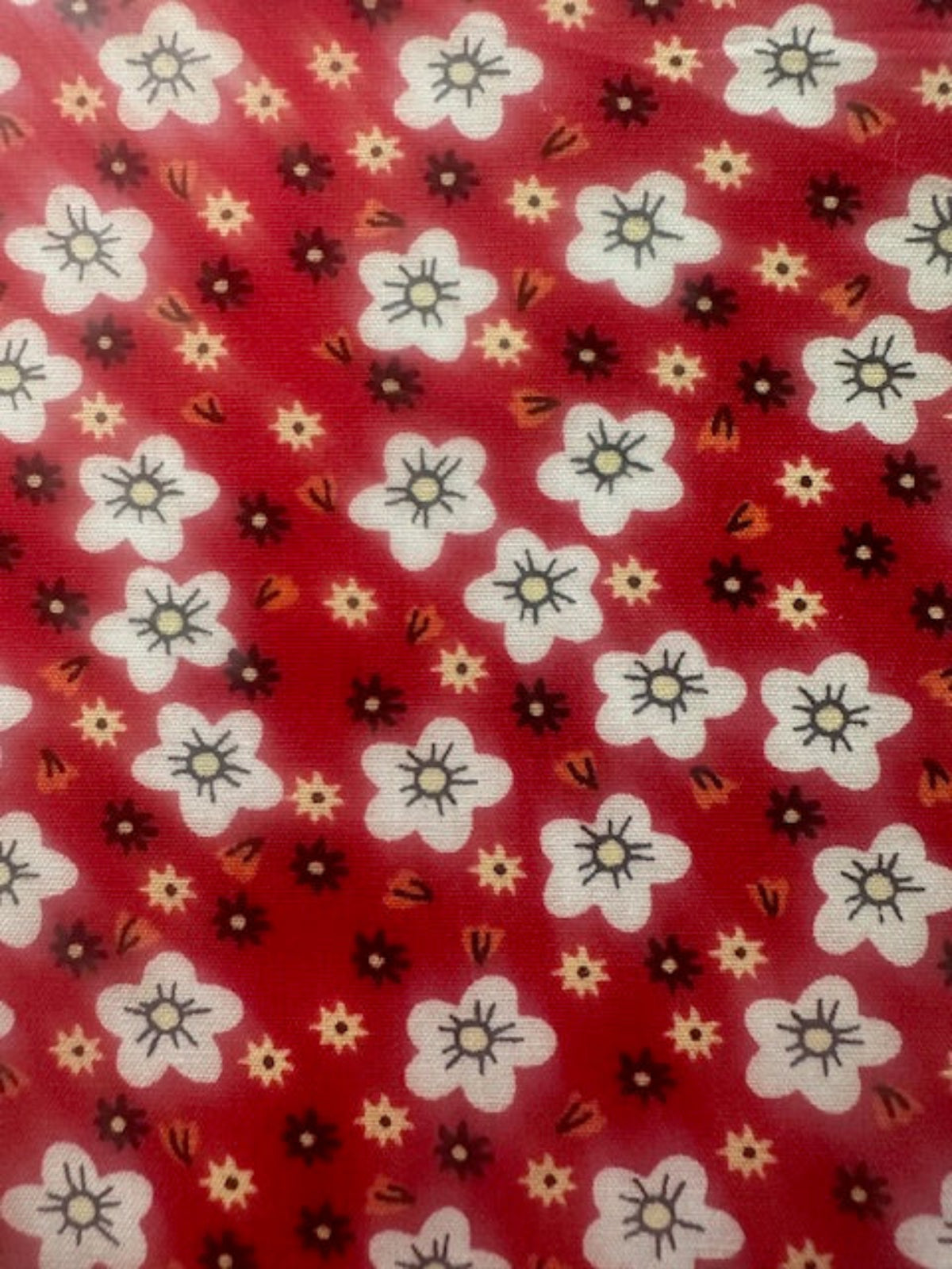 White on Red Small Floral on Cotton Poplin