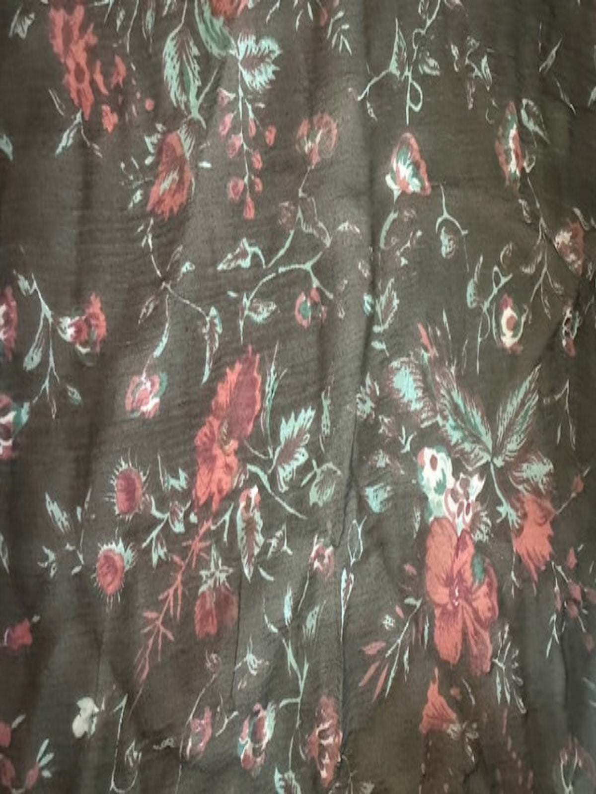 Brick Red Flowers on Black Yoryu Silk Chiffon