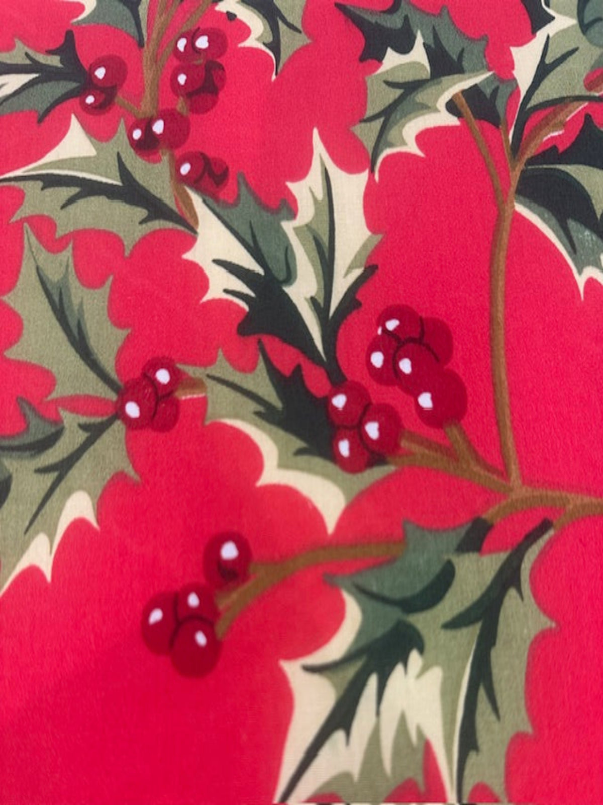 Large Christmas Holly &Berries on Red Cotton