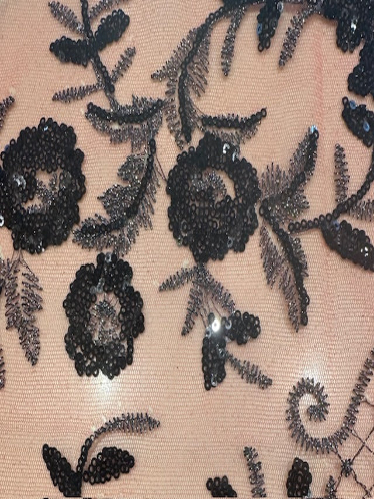 Black/Silver Trailing Flower with Lattice on Red Mesh