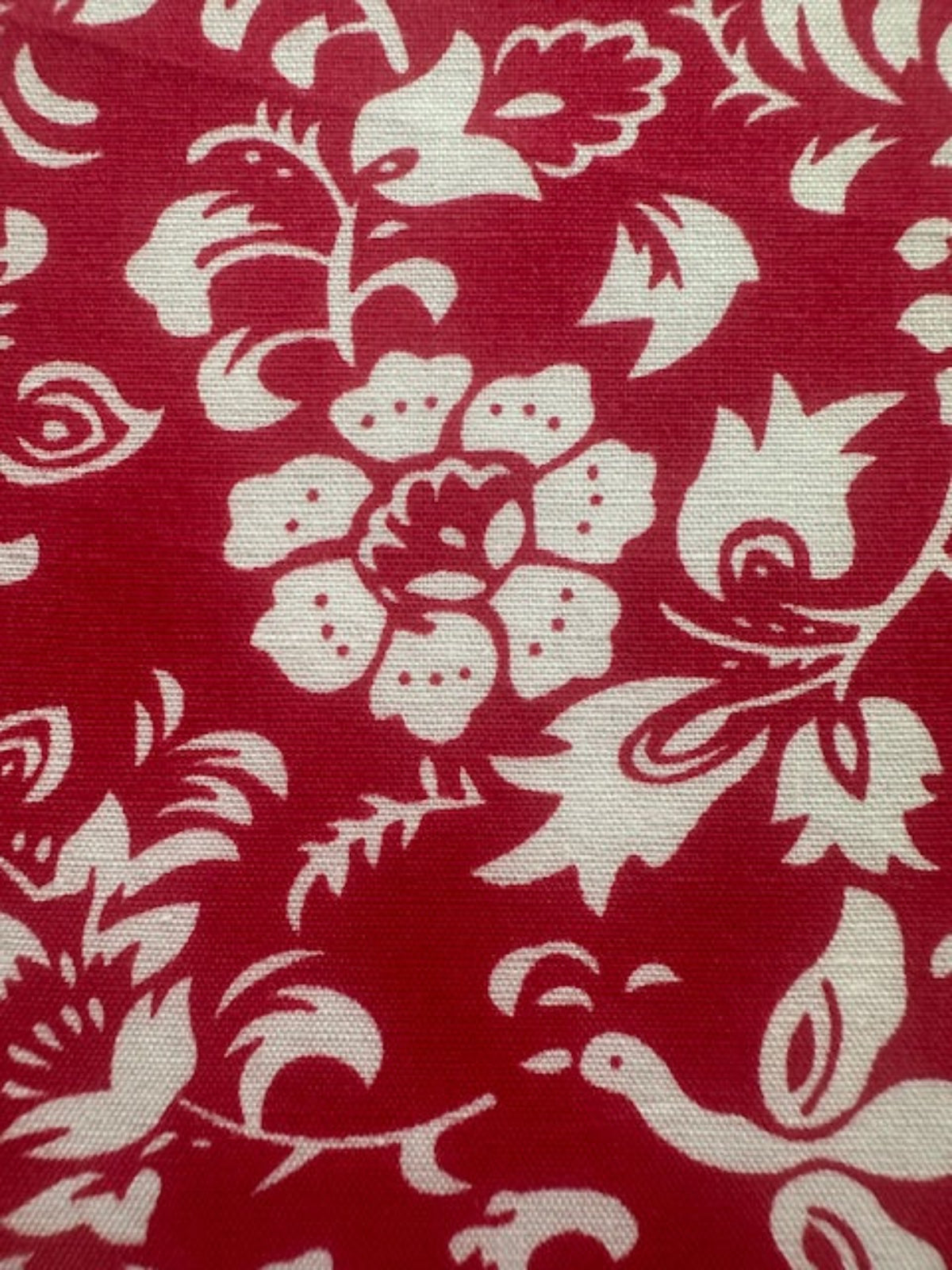 Red/White Mono Floral on Cotton Poplin
