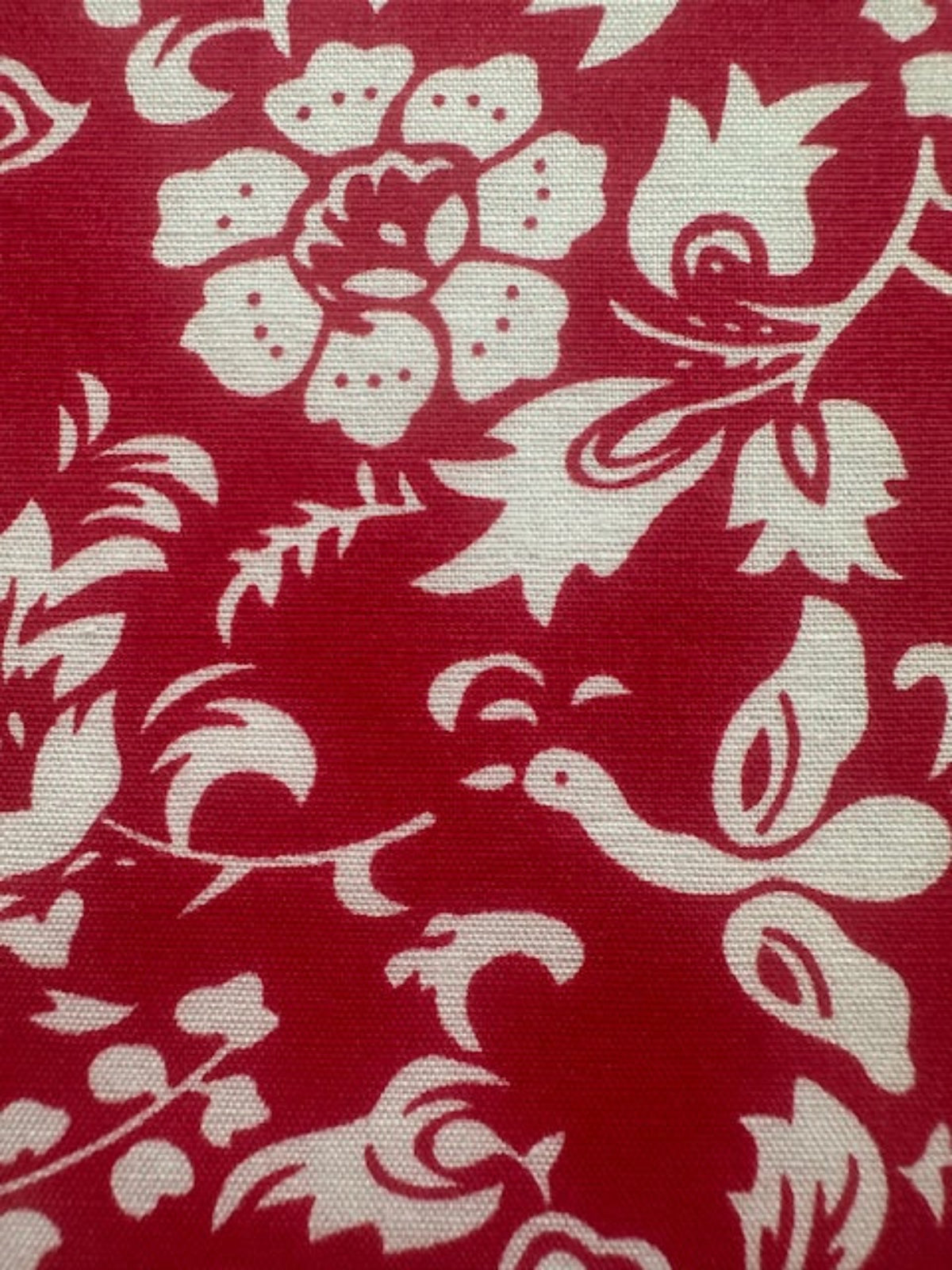 Red/White Mono Floral on Cotton Poplin