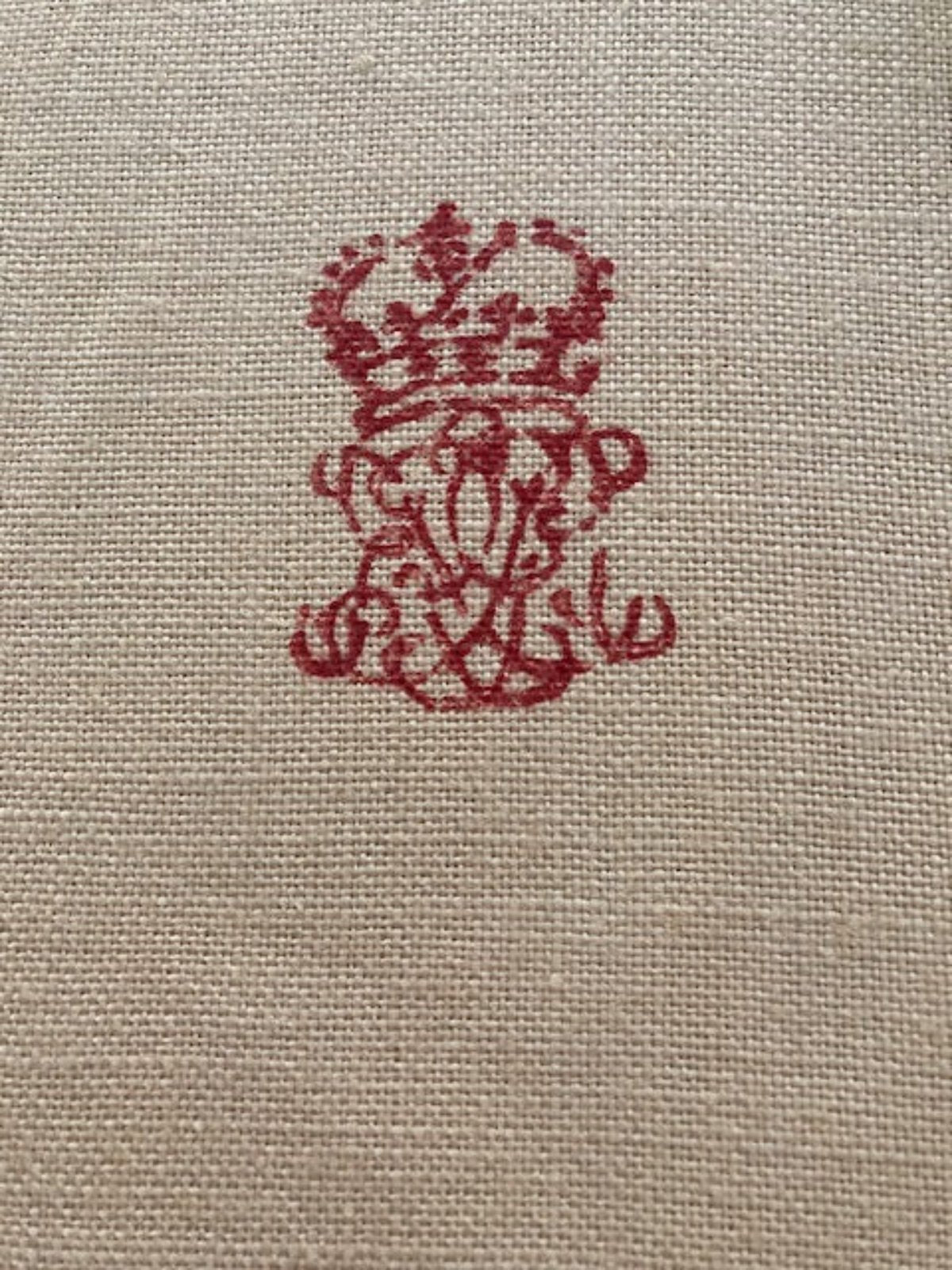 Red Regal Stamp on Vanilla Heavy Linen