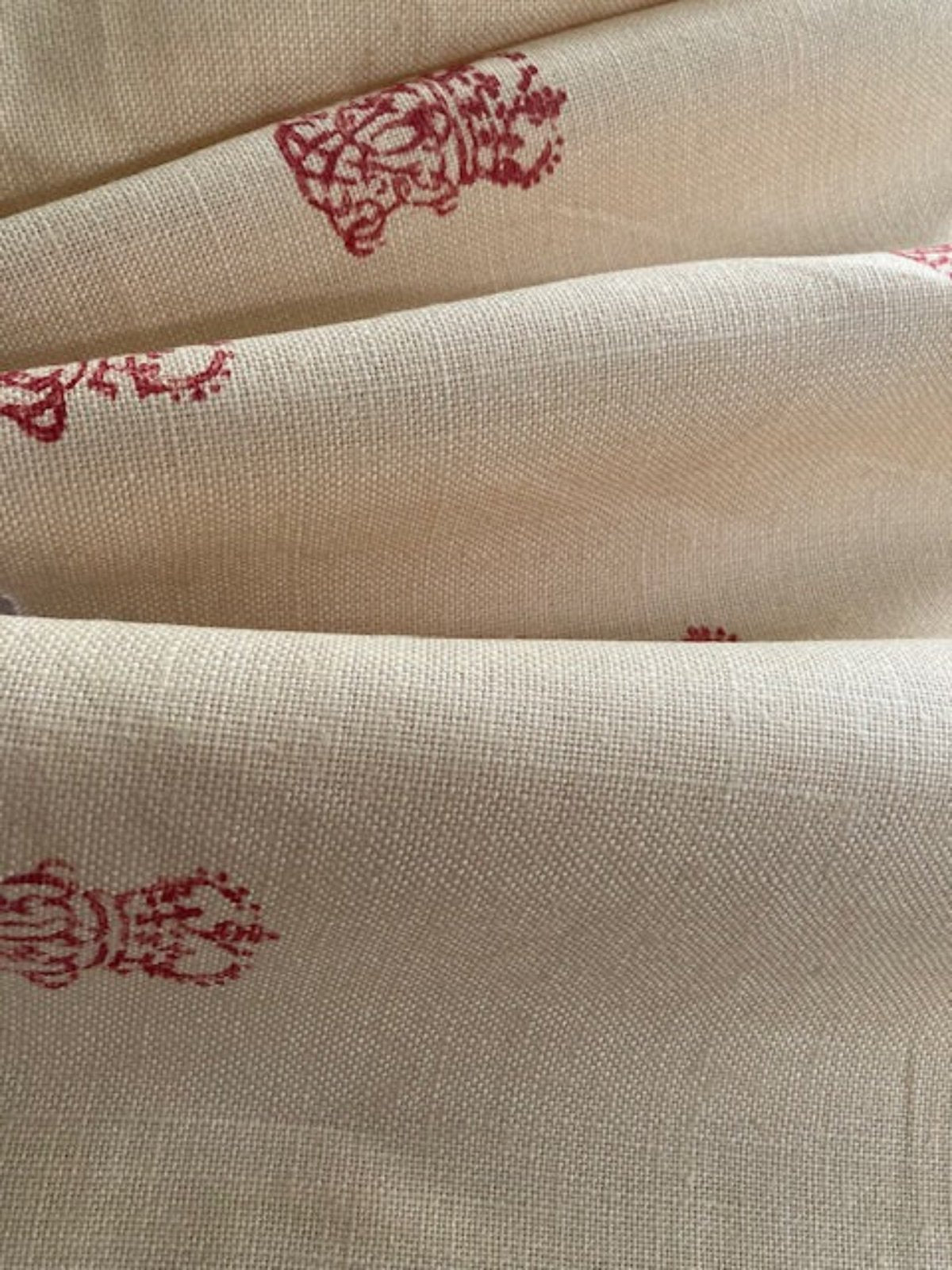 Red Regal Stamp on Vanilla Heavy Linen