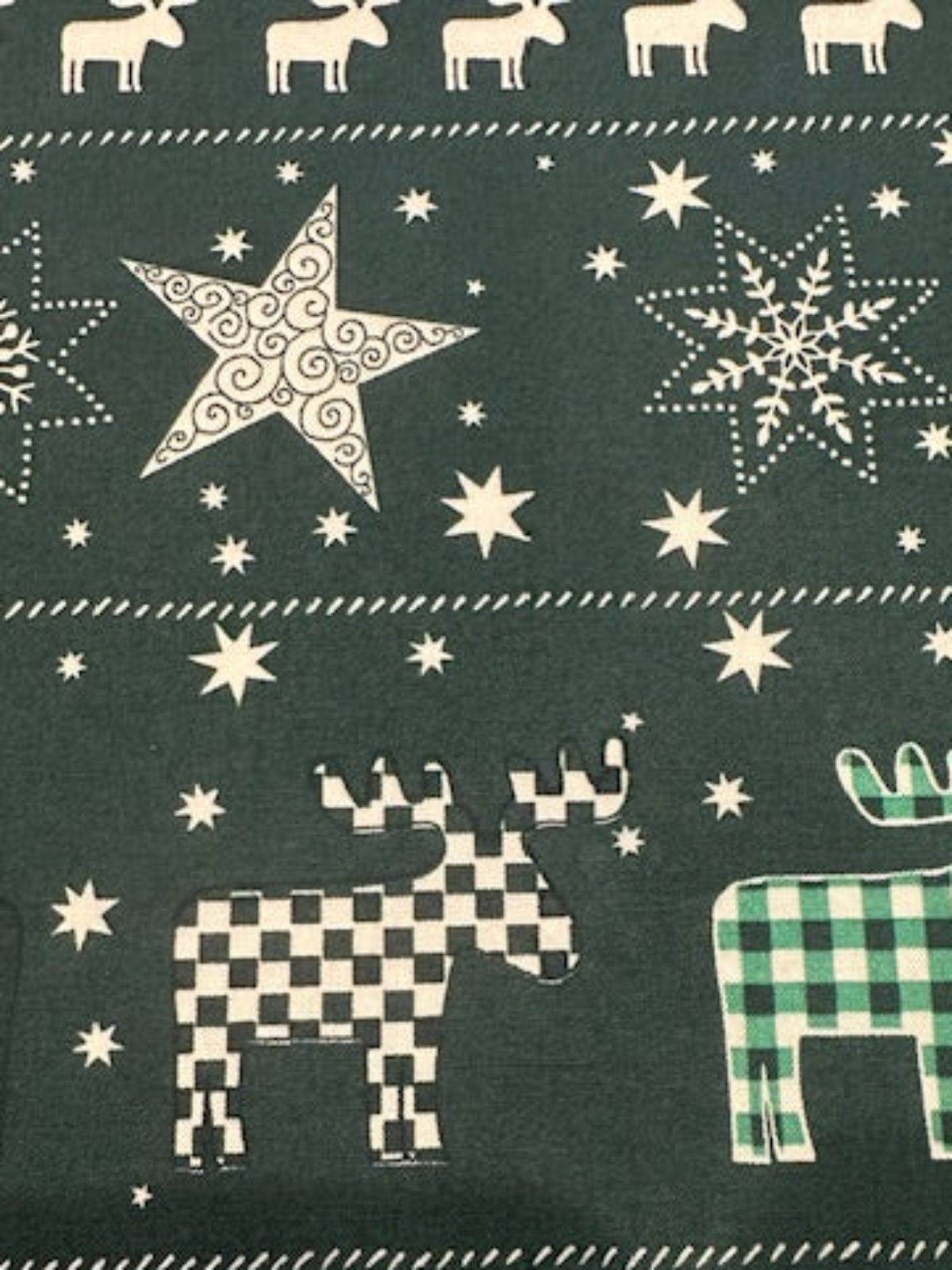 Christmas Green Scandi Reindeers on Dark Green Cotton 