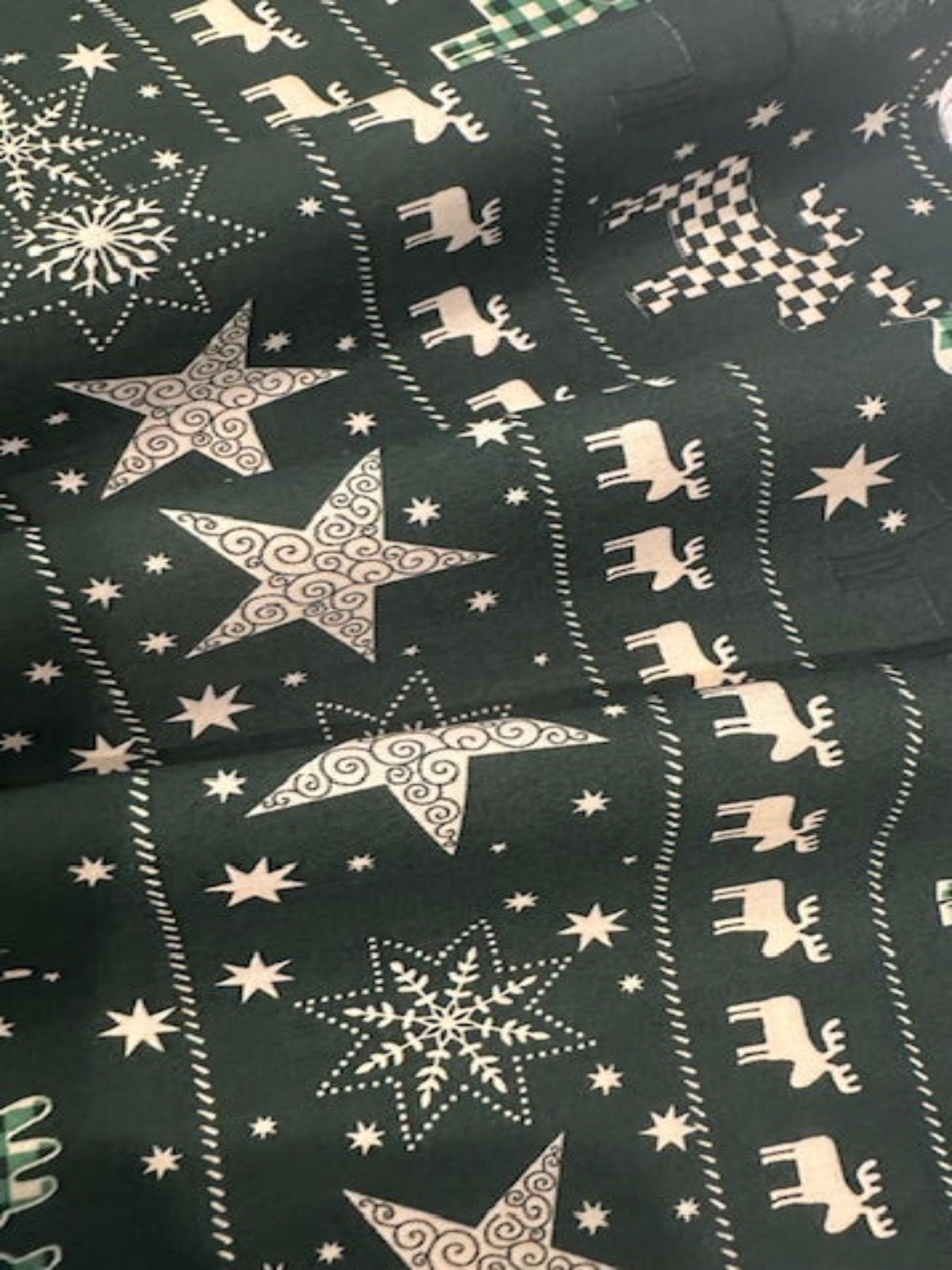 Christmas Green Scandi Reindeers on Dark Green Cotton 