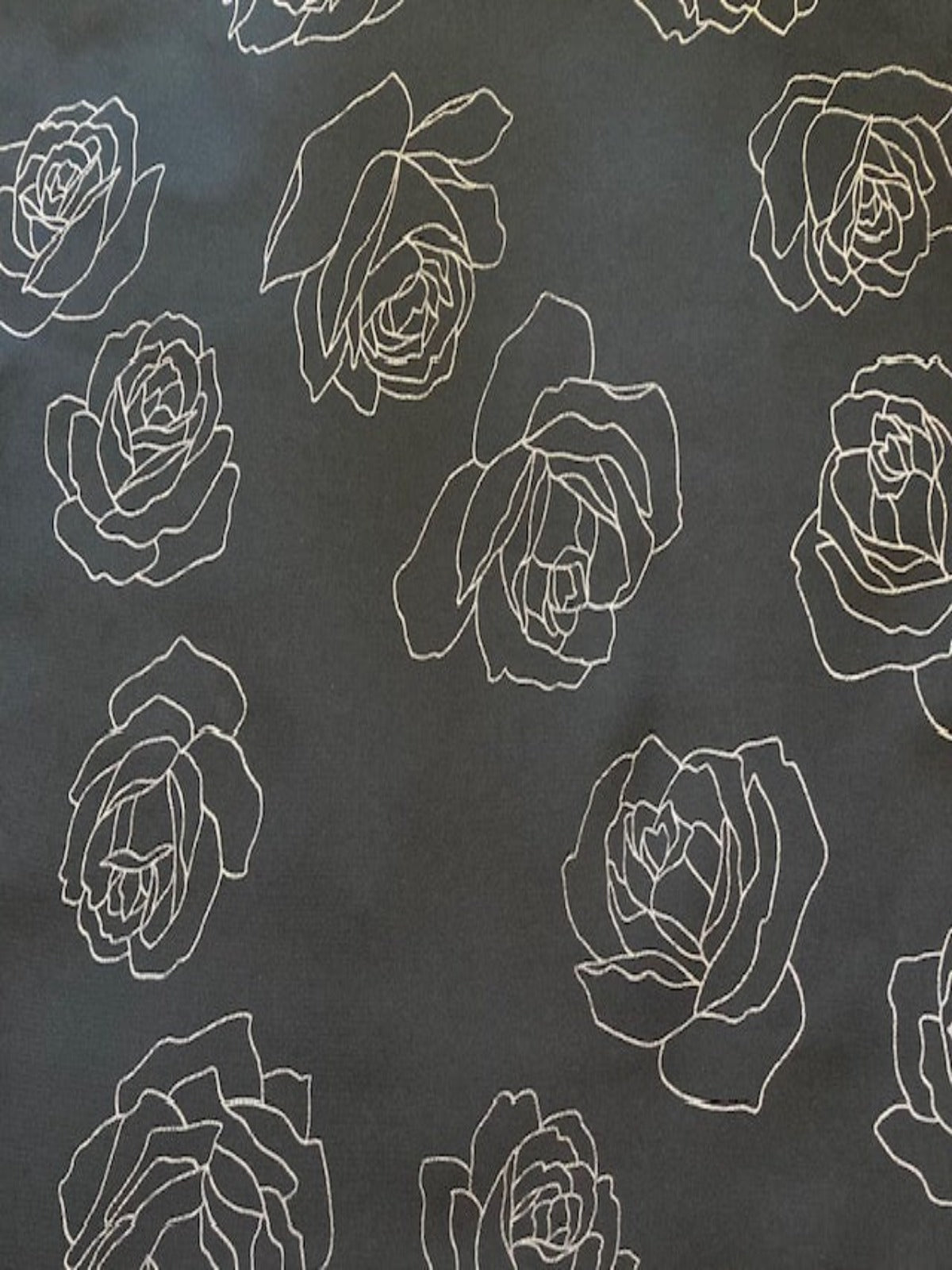 Sketchy Rose on Black Crepe De Chine