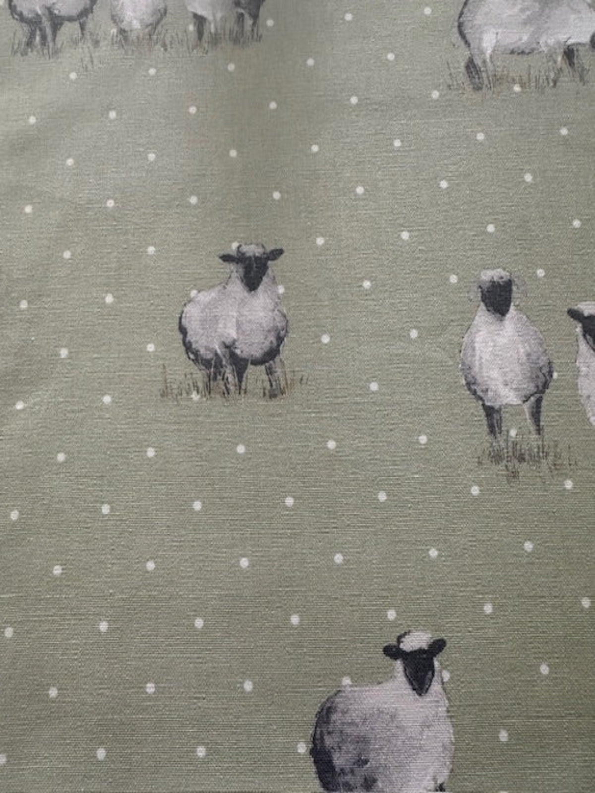 Sheep on Spotted Sage Green Cotton Furnishing