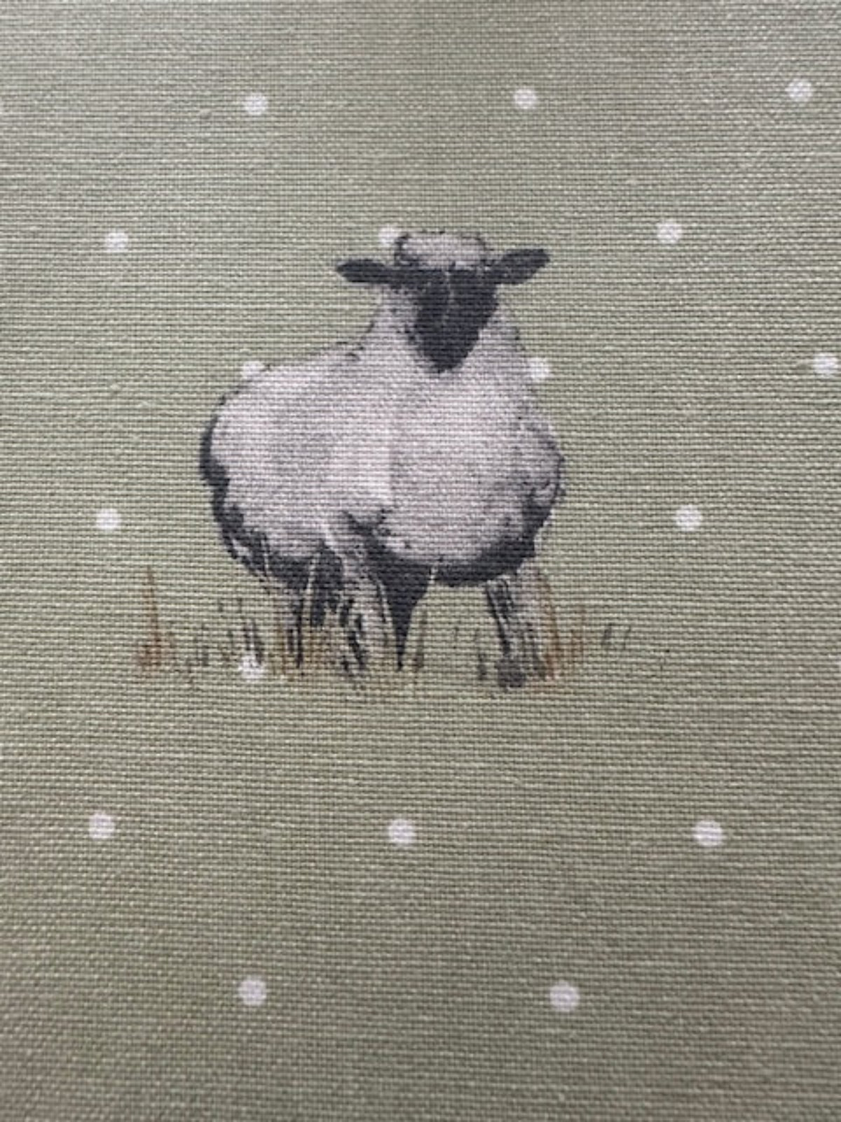 Sheep on Spotted Sage Green Cotton Furnishing