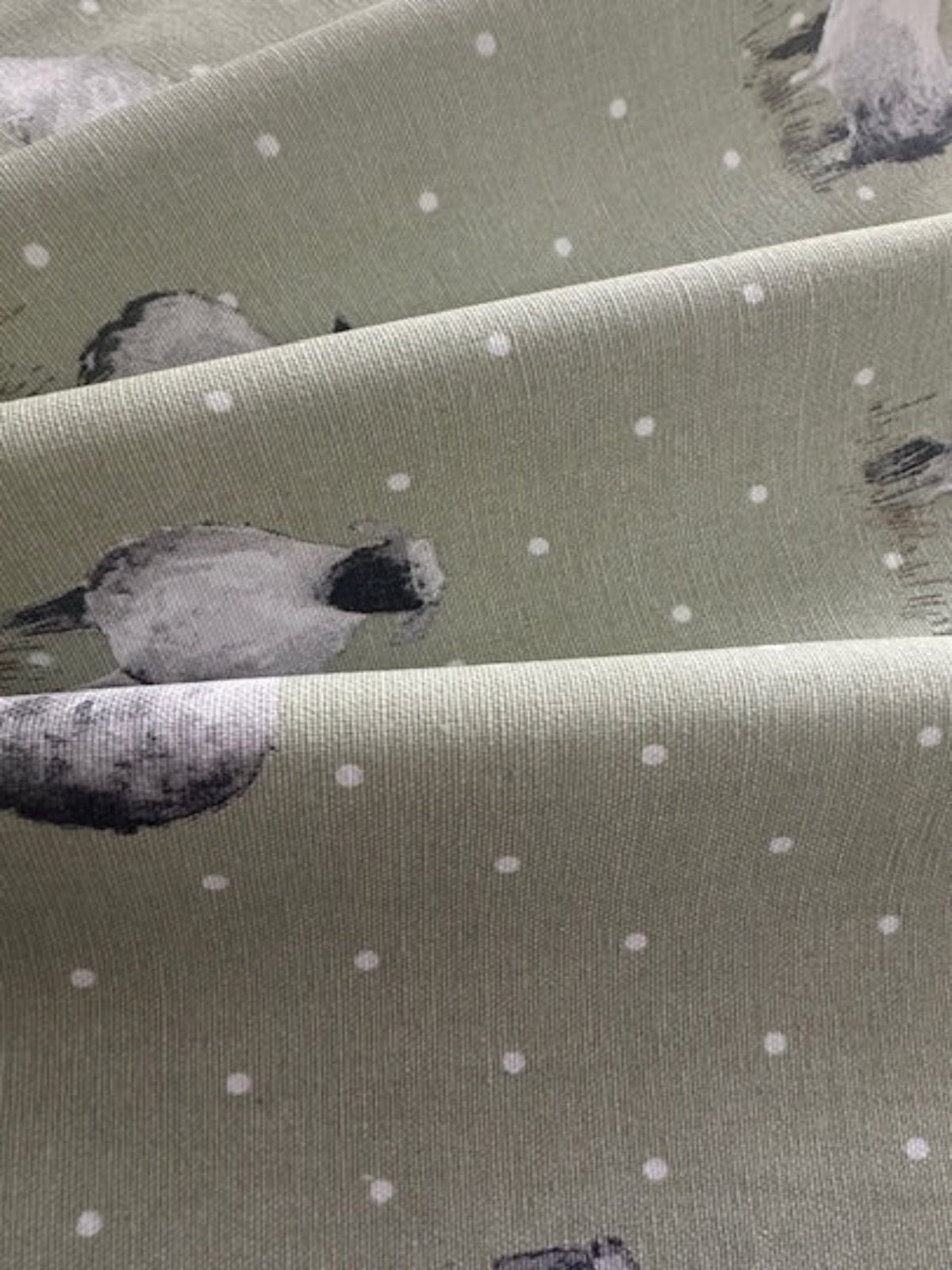 Sheep on Spotted Sage Green Cotton Furnishing