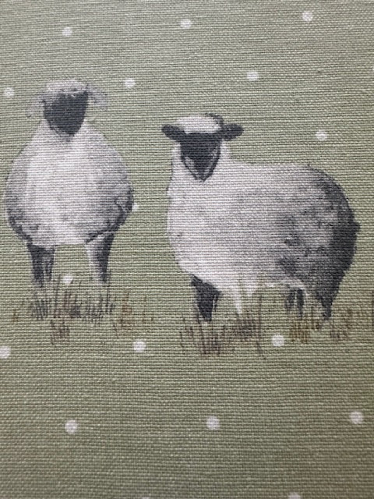 Sheep on Spotted Sage Green Cotton Furnishing