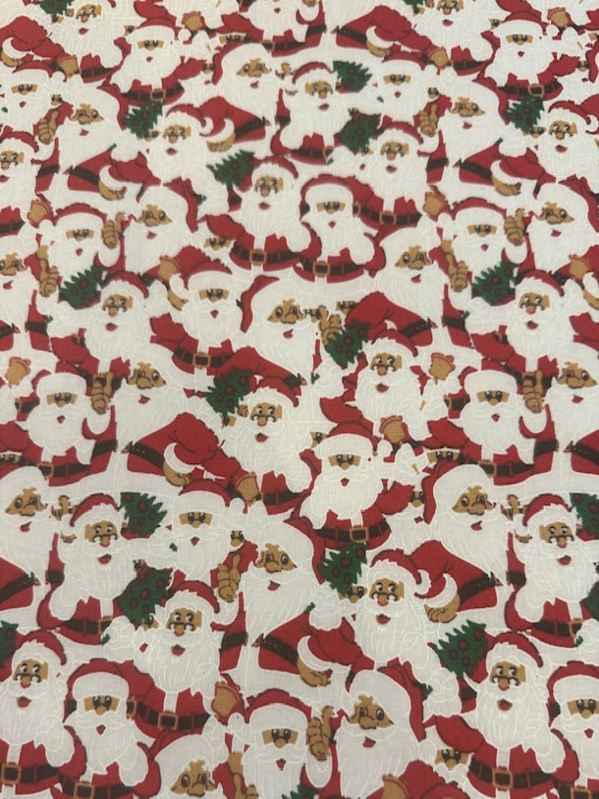 Red & White Santa & Christmas Trees on Cotton